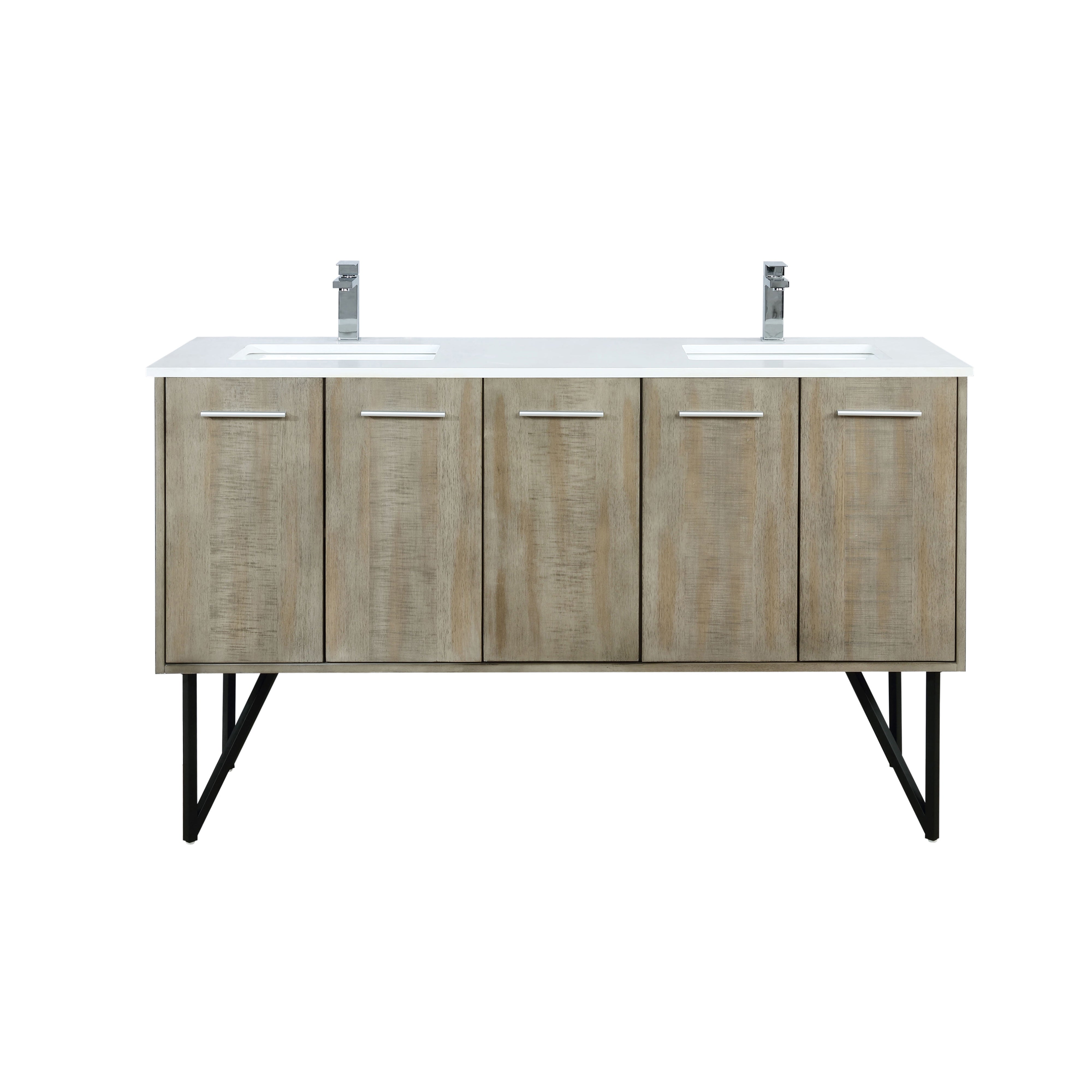 Lexora Lancy 60 in W x 20 in D Rustic Acacia Double Bath Vanity and White Quartz Top
