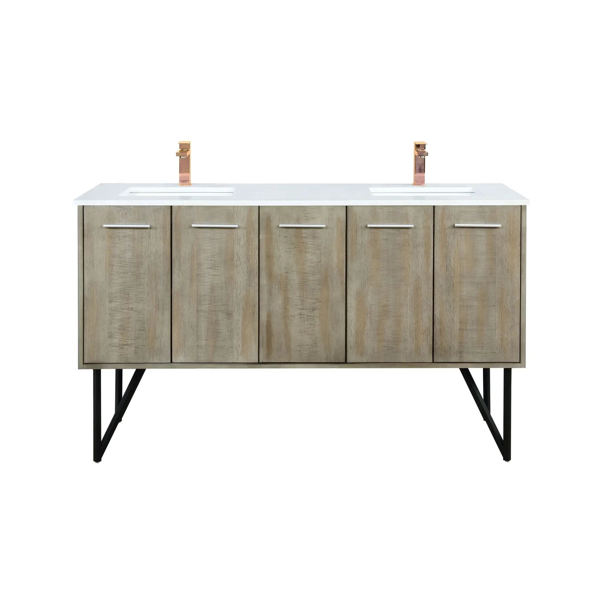 Lexora Lancy 60 in W x 20 in D Rustic Acacia Double Bath Vanity and White Quartz Top by Lexora