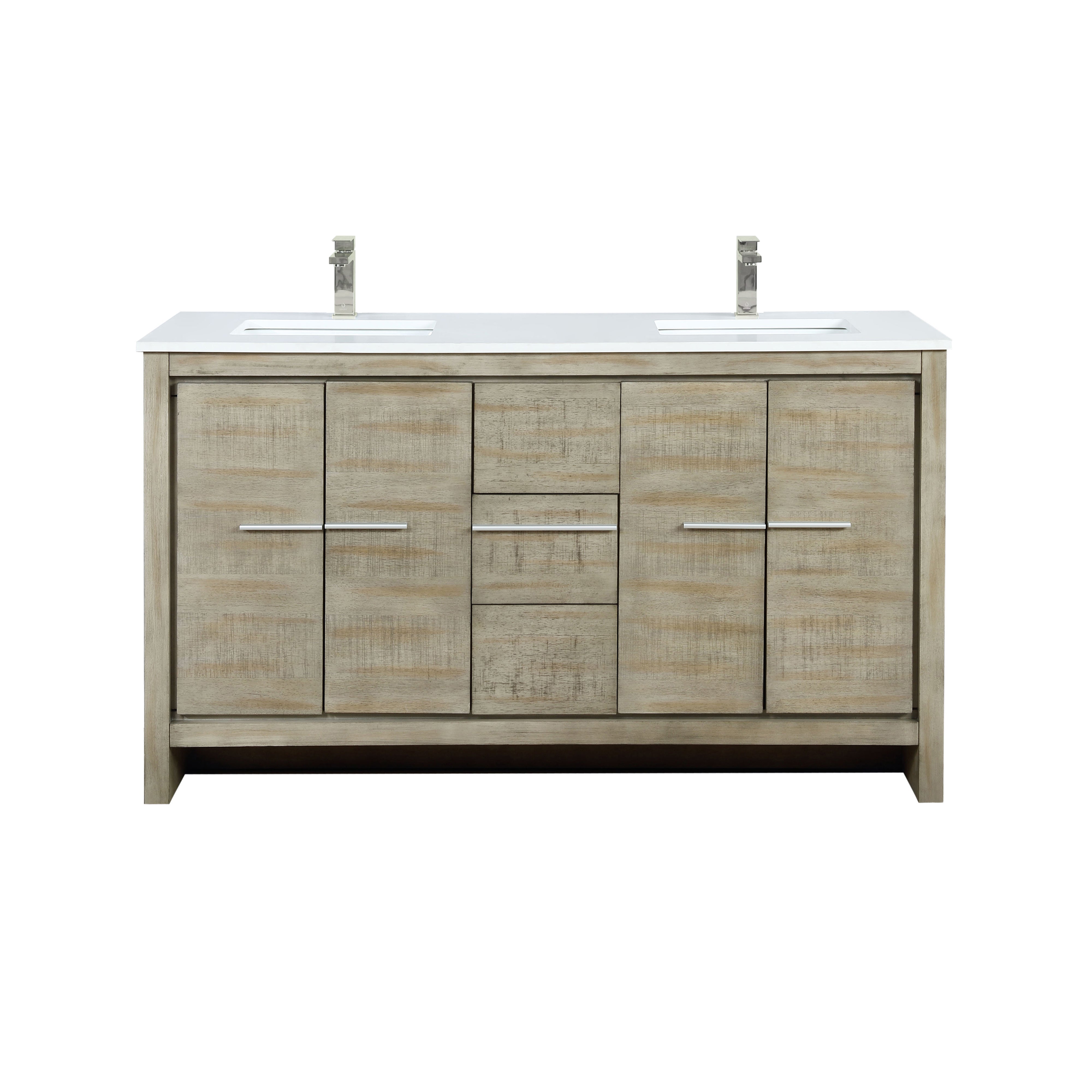 Lexora Lafarre 60 in W x 20 in D Rustic Acacia Double Bath Vanity and White Quartz Top