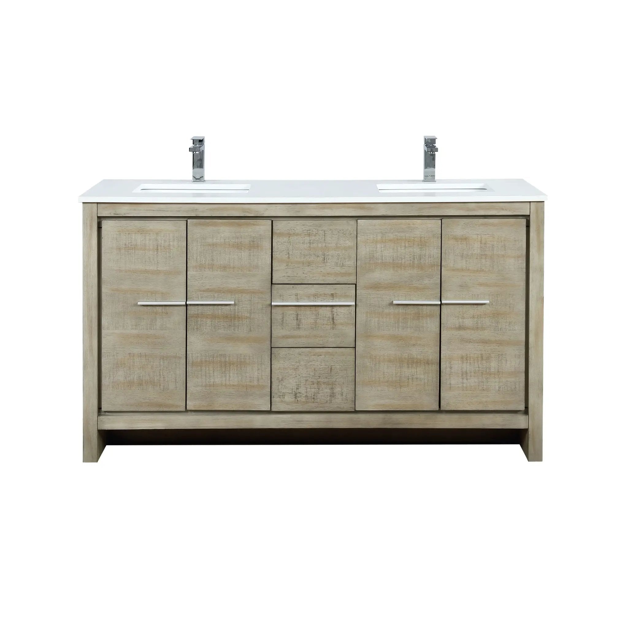 Lexora Lafarre 60 in W x 20 in D Rustic Acacia Double Bath Vanity and White Quartz Top by Lexora