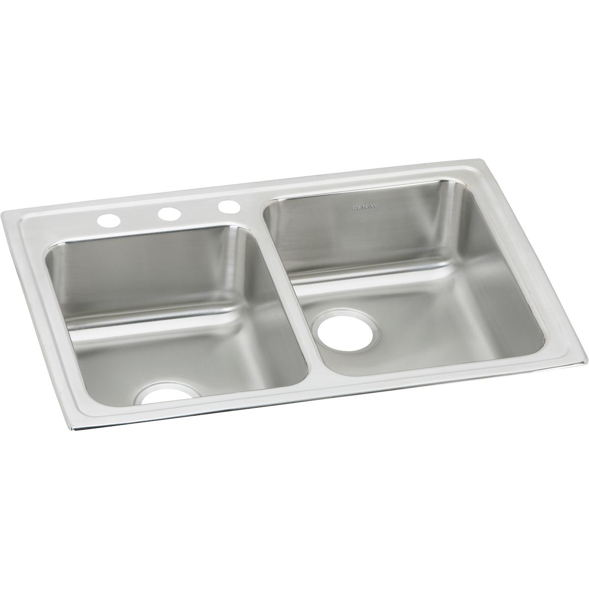 Elkay Lustertone Classic 33" x 22" x 7-7/8" Offset Double Bowl Drop-in Sink