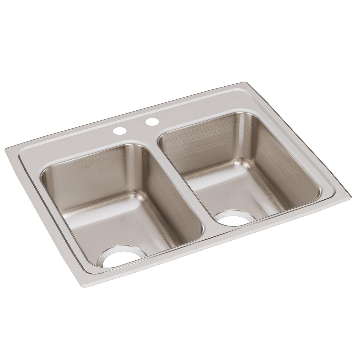 Elkay Lustertone Classic 25" x 19-1/2" x 7-5/8" Equal Double Bowl Drop-in Sink with Quick-clip