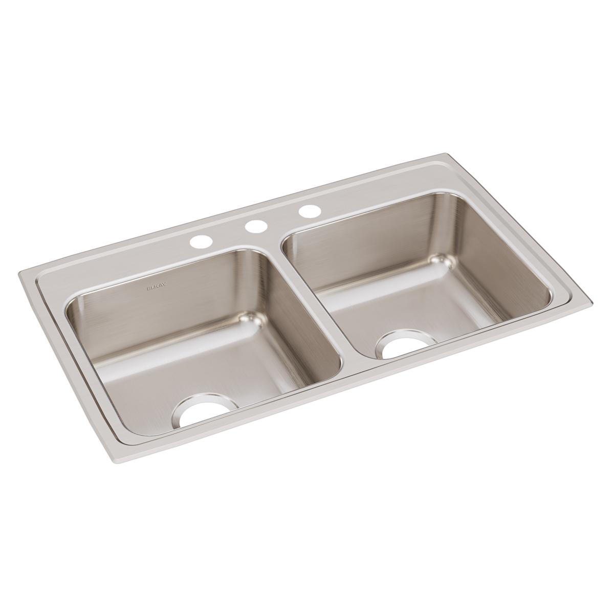 Elkay Lustertone Classic 33" x 19-1/2" x 7-5/8" Equal Double Bowl Drop-in Sink with Quick-clip