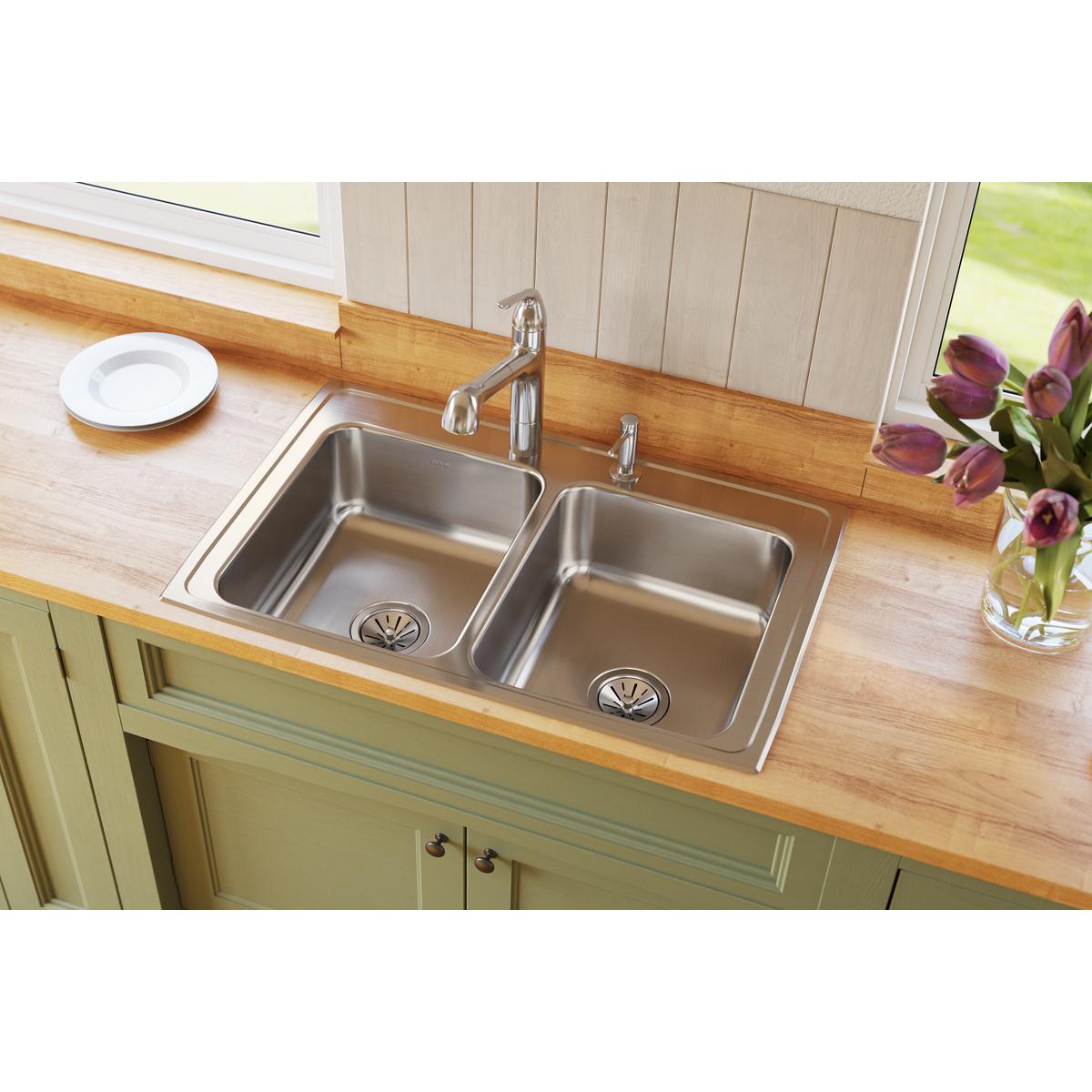 lustertone double bowl drop-in sink