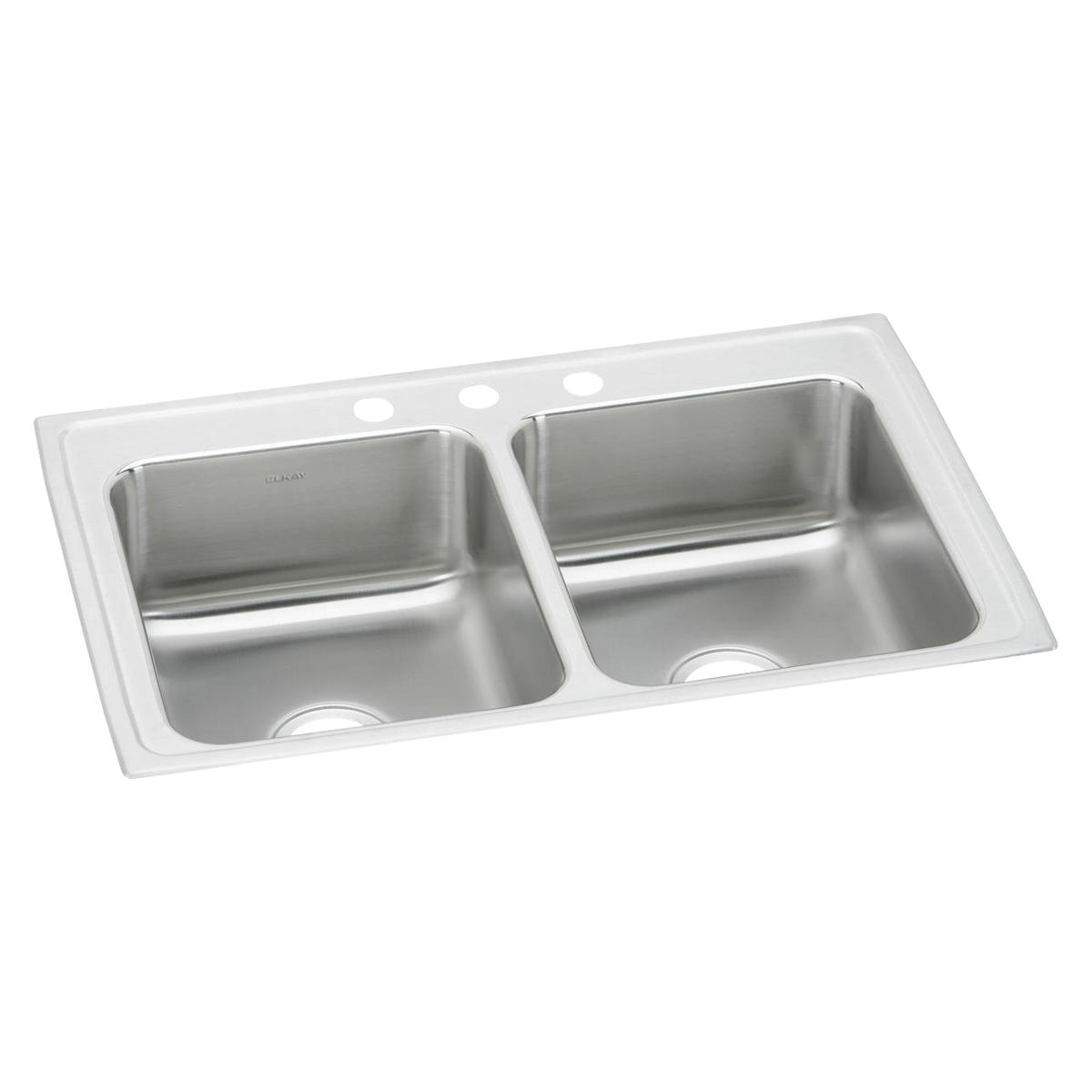 Elkay Lustertone Classic 33" x 21-1/4" x 7-7/8" Equal Double Bowl Drop-in Sink with Quick-clip