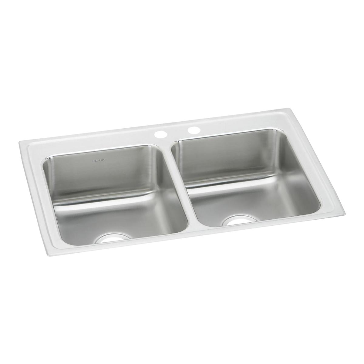 Elkay Lustertone Classic 33" x 21-1/4" x 7-7/8" MR2-Hole Equal Double Bowl Drop-in Sink