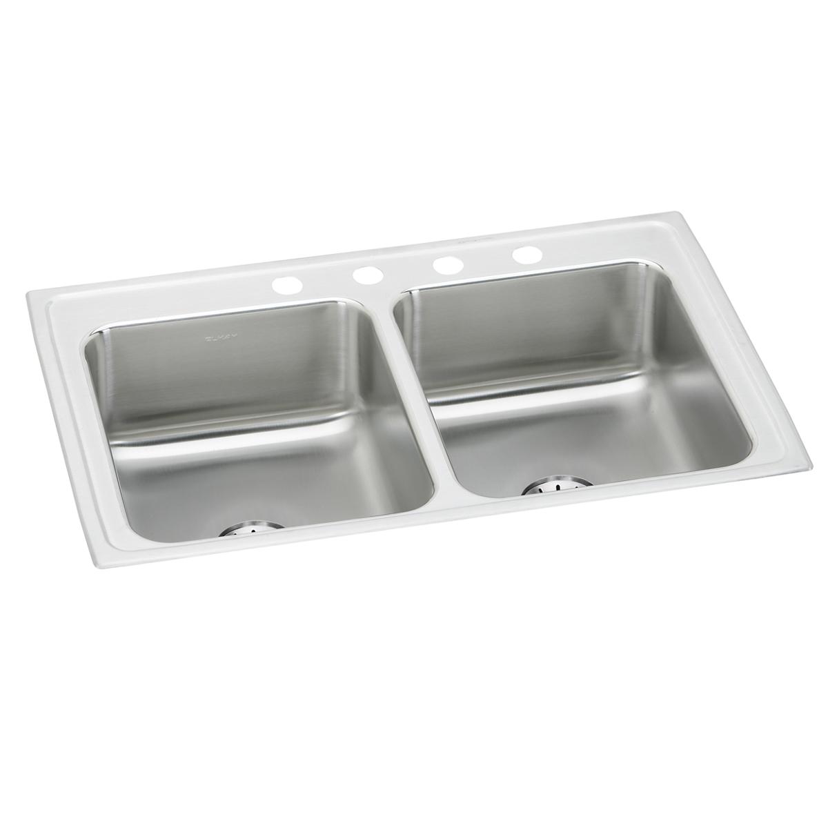 Elkay Lustertone Classic 33" x 21-1/4" x 7-7/8" Equal Double Bowl Drop-in Sink w/ Perfect Drain