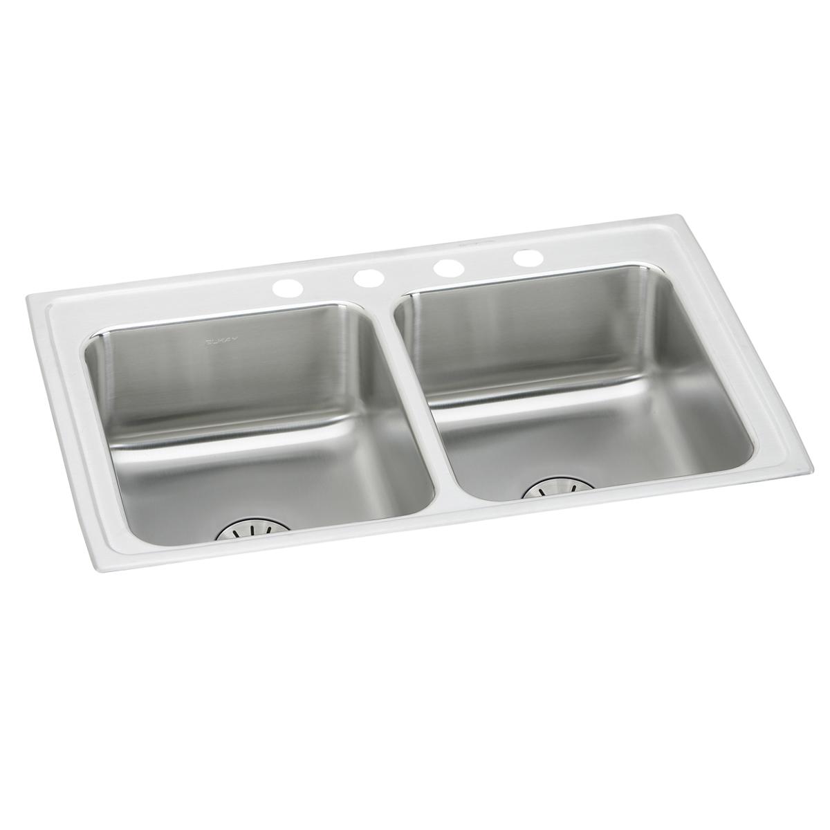 Elkay Lustertone Classic 29" x 18" x 6-1/2" MR2-Hole Equal Double Bowl Drop-in ADA Sink w/ Perfect Drain