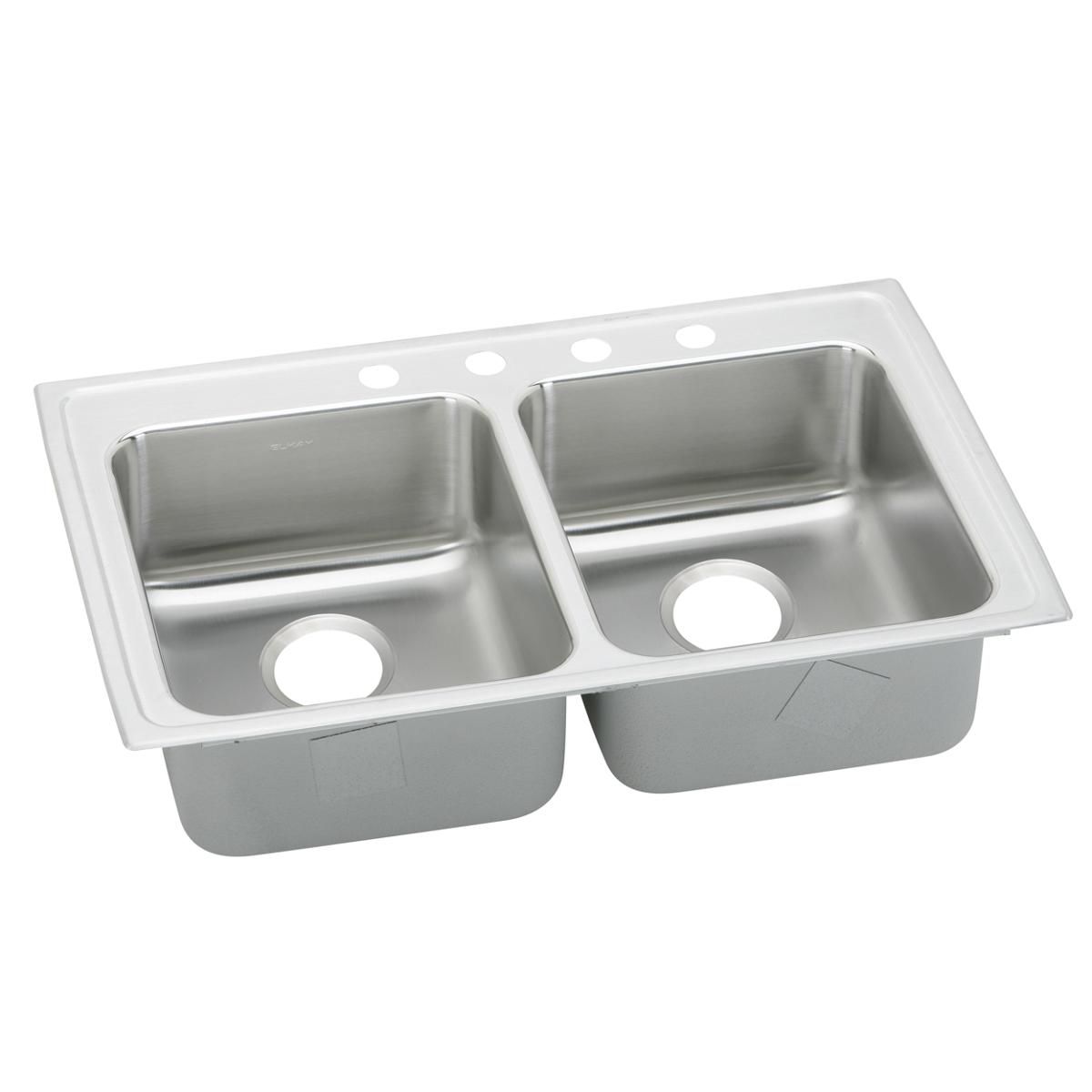 Elkay Lustertone Classic 33" x 19-1/2" x 5-1/2" MR2-Hole Equal Double Bowl Drop-in ADA Sink with Quick-clip