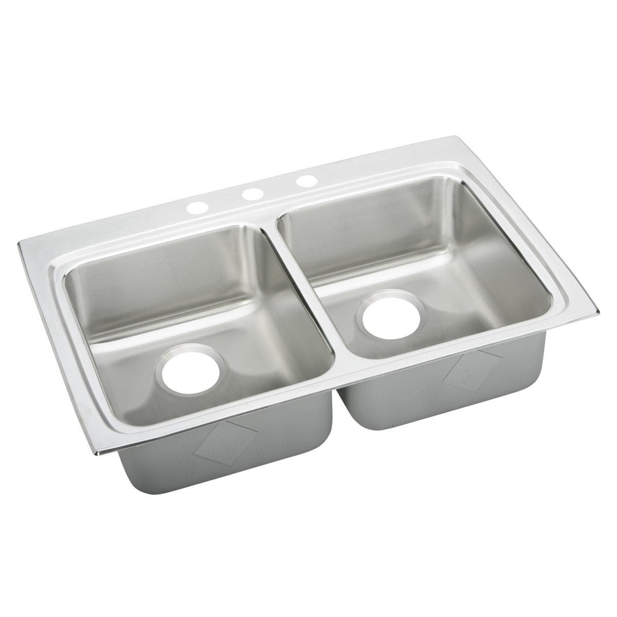 Elkay Lustertone Classic 33" x 22" x 5" MR2-Hole Equal Double Bowl Drop-in ADA Sink with Quick-clip