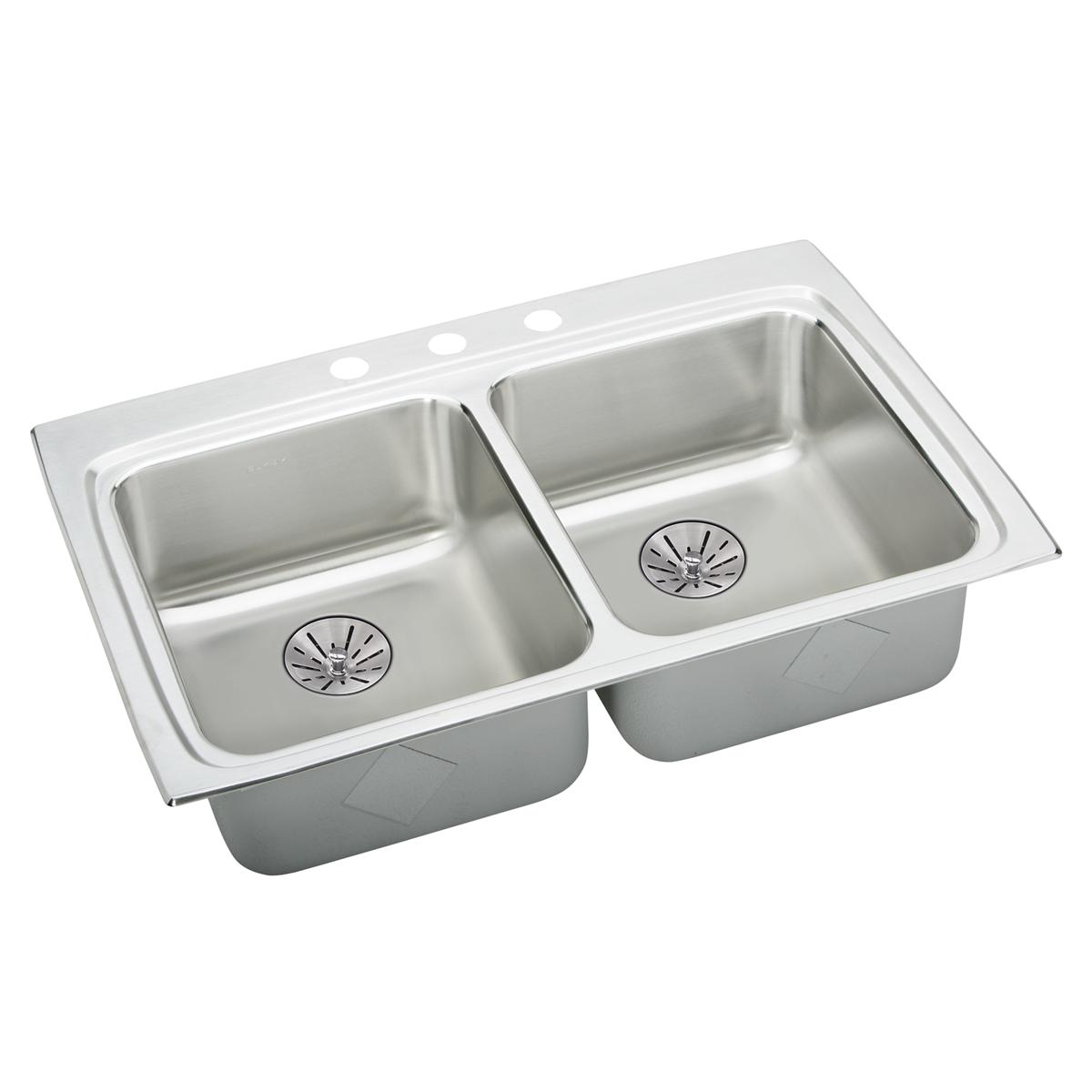 Elkay Lustertone Classic 33" x 22" x 6-1/2" Equal Double Bowl Drop-in ADA Sink with Perfect Drain and Quick-clip