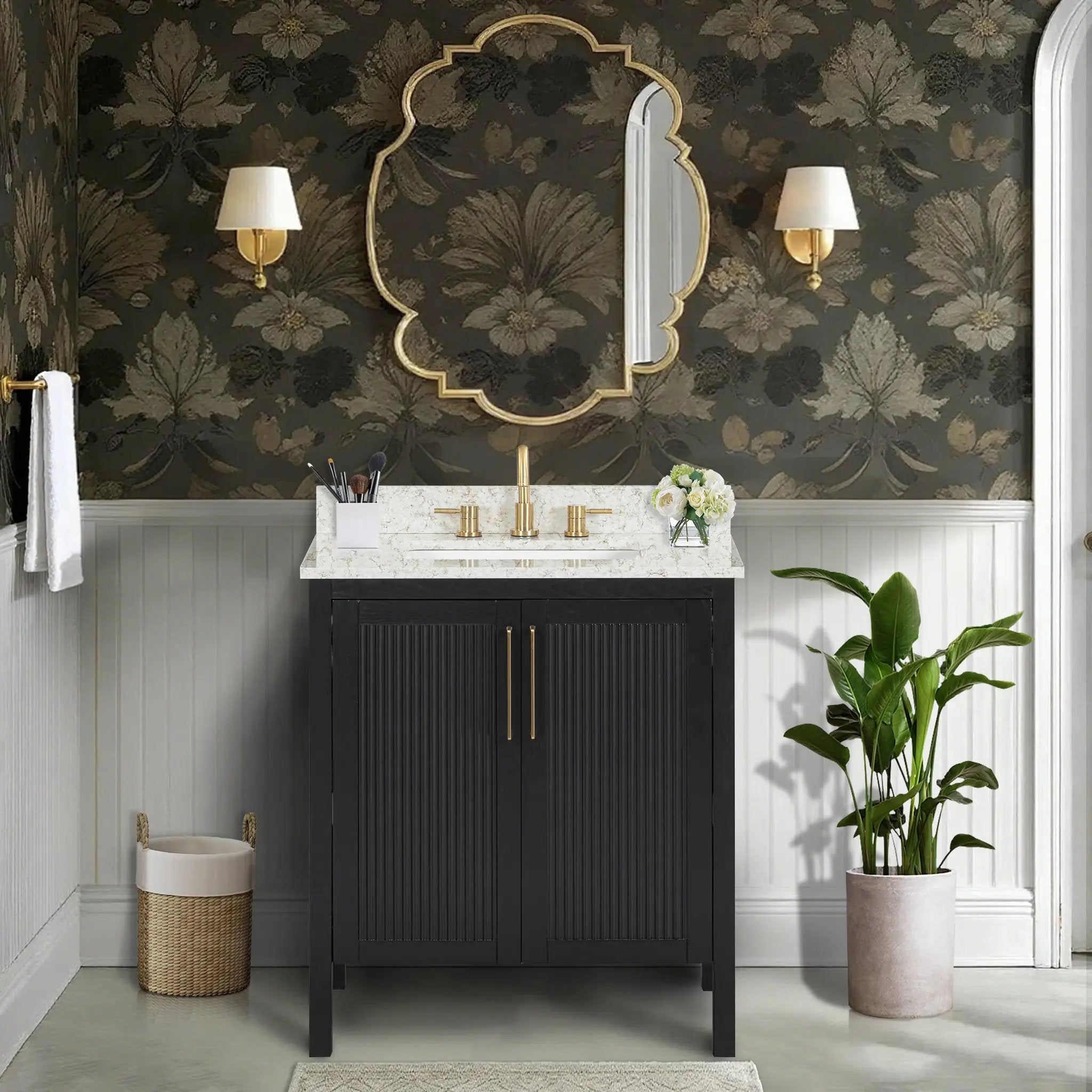 black oak vanity set
