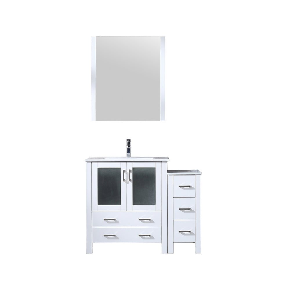 Lexora Volez 42 in W x 18.25 in D Bath Vanity with Side Cabinet with White Ceramic Top