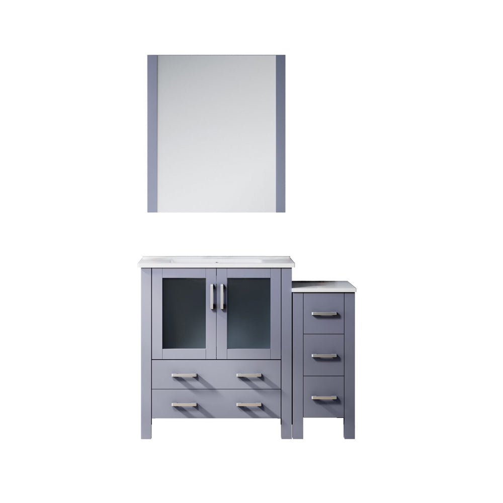 Lexora Volez 42 in W x 18.25 in D Bath Vanity with Side Cabinet with White Ceramic Top