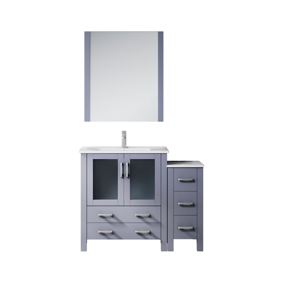 Lexora Volez 42 in W x 18.25 in D Bath Vanity with Side Cabinet with White Ceramic Top