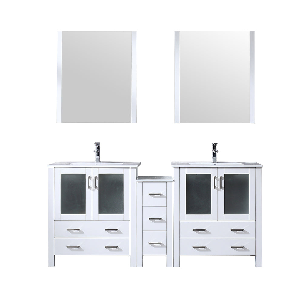 Lexora Volez 72 in W x 18.25 in D Double Bath Vanity with Side Cabinets with White Ceramic Top