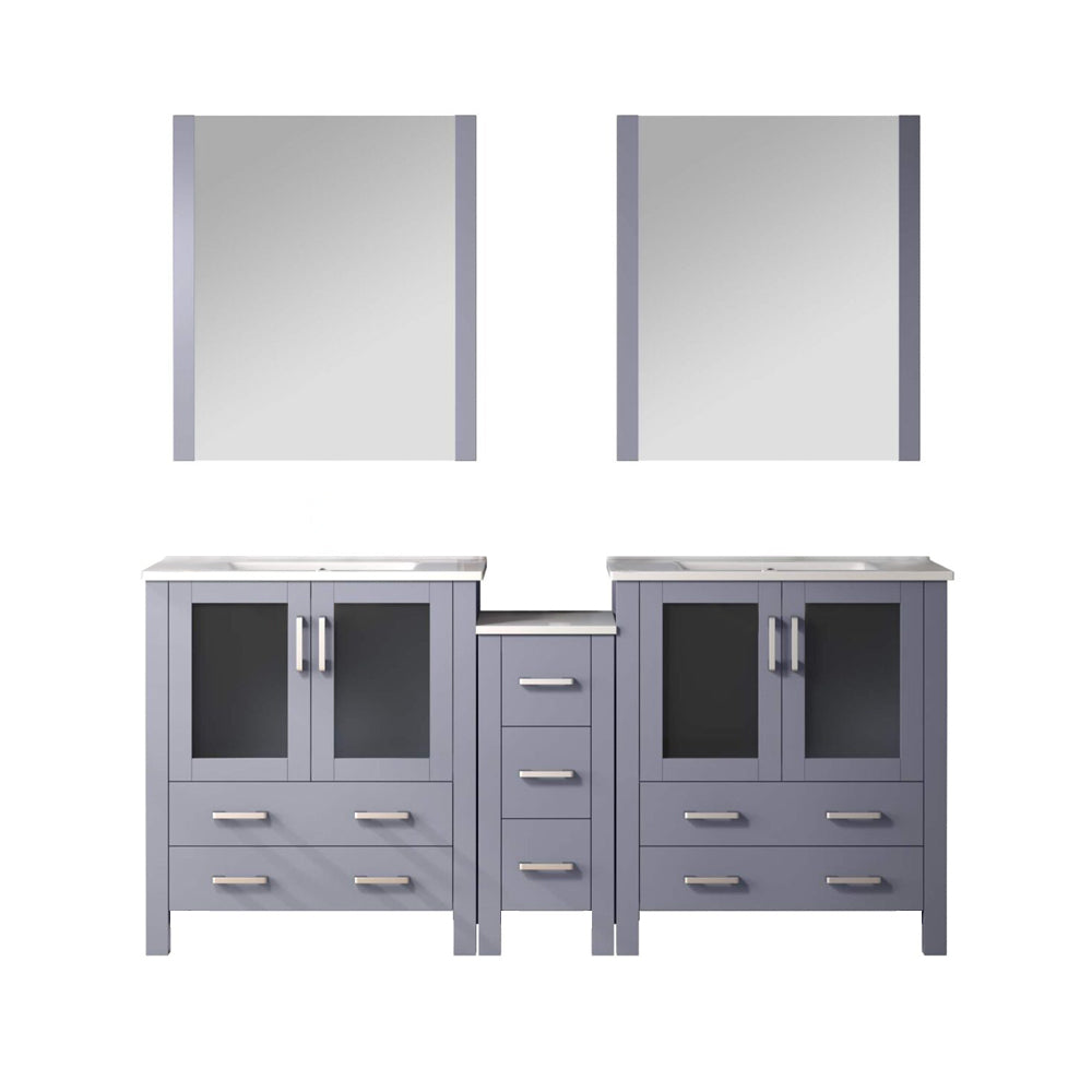 Lexora Volez 72 in W x 18.25 in D Double Bath Vanity with Side Cabinets with White Ceramic Top