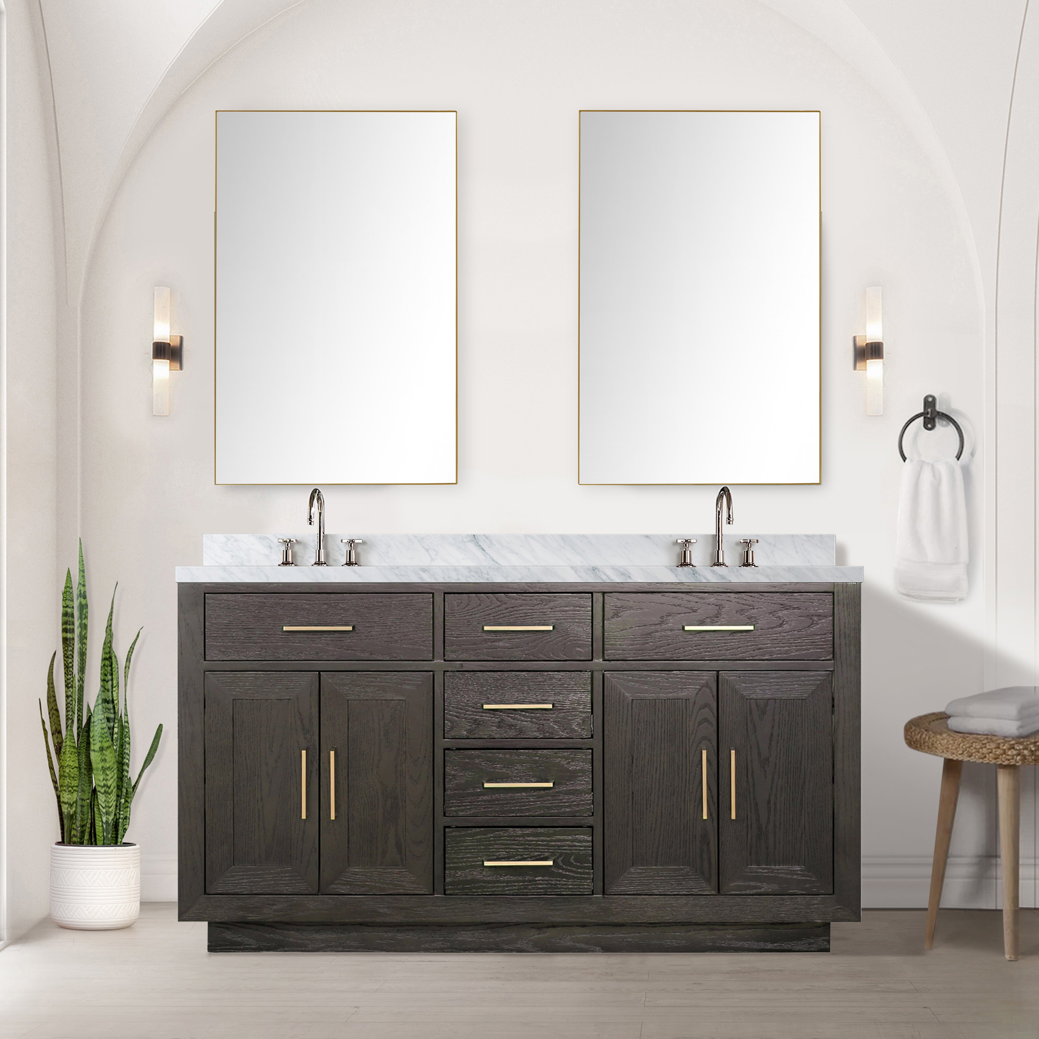 brown oak vanity