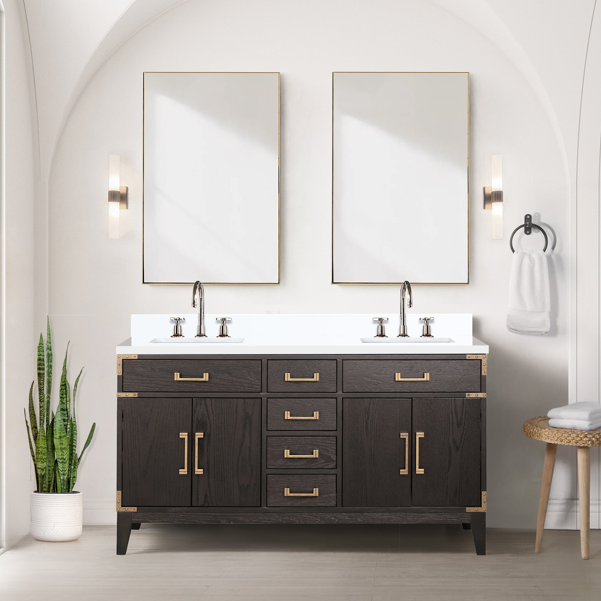 brown oak vanity