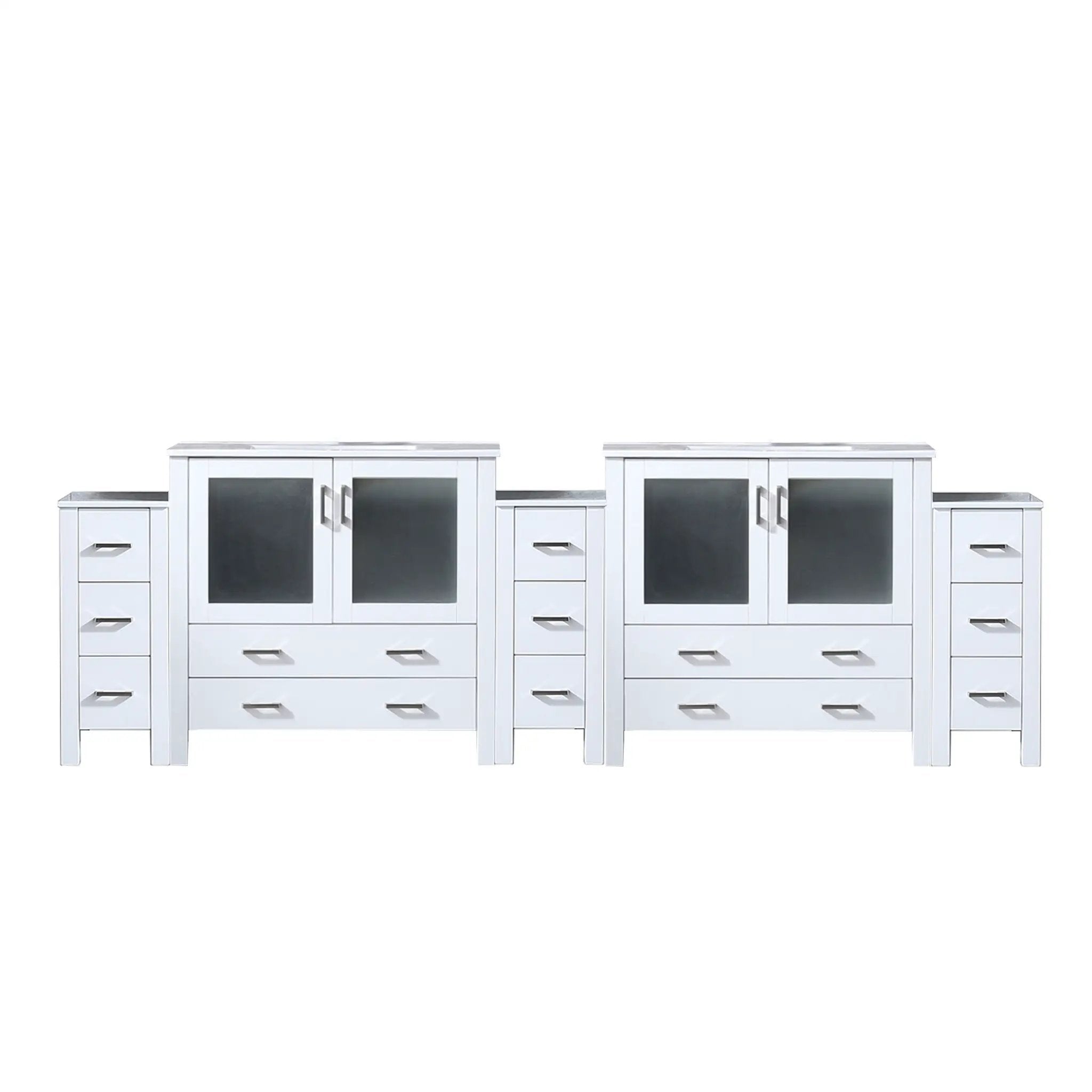 Lexora Volez 108 in W x 18.25 in D Double Bath Vanity with Side Cabinets and White Ceramic Top by Lexora