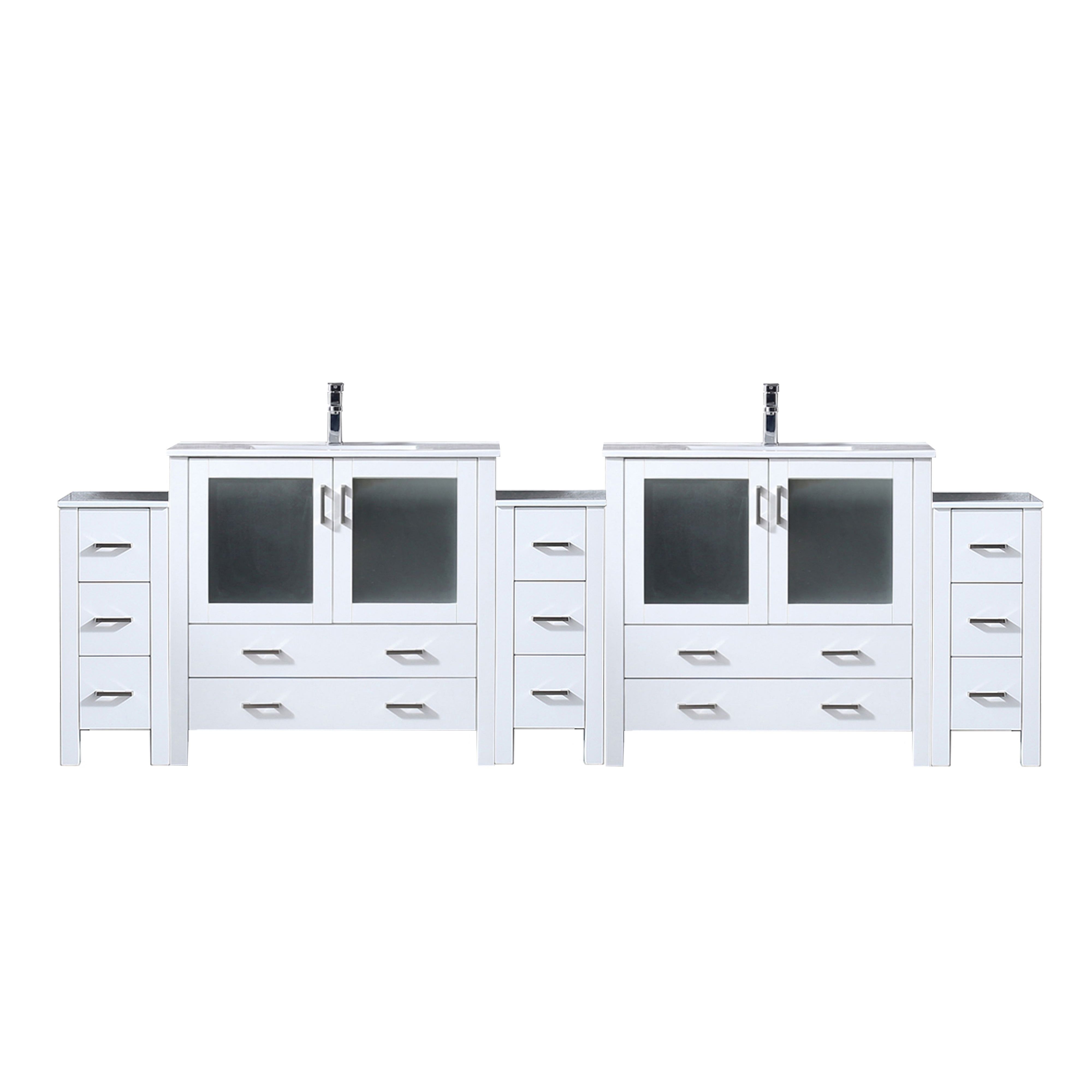 Lexora Volez 108 in W x 18.25 in D Double Bath Vanity with Side Cabinets and White Ceramic Top