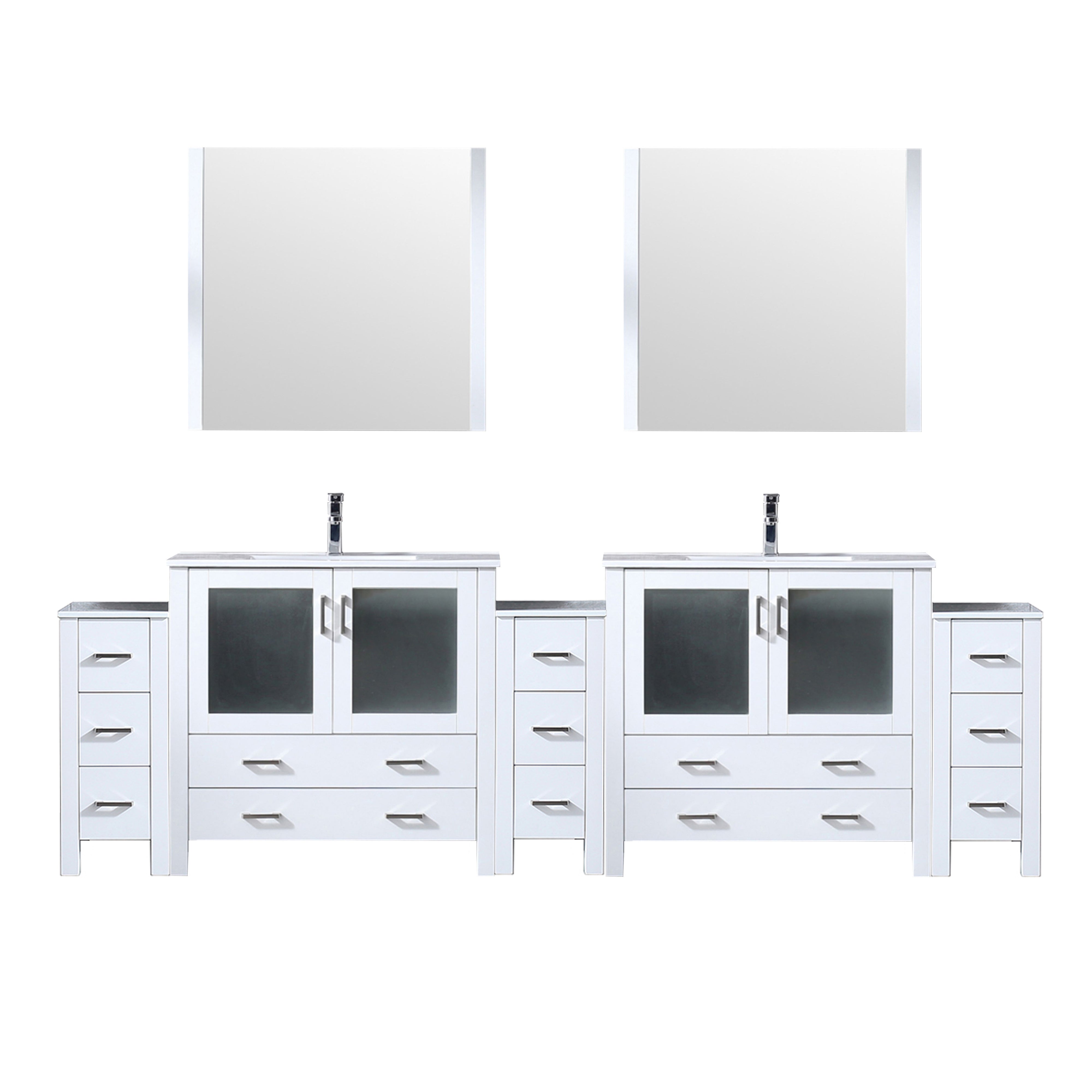 Lexora Volez 108 in W x 18.25 in D Double Bath Vanity with Side Cabinets and White Ceramic Top