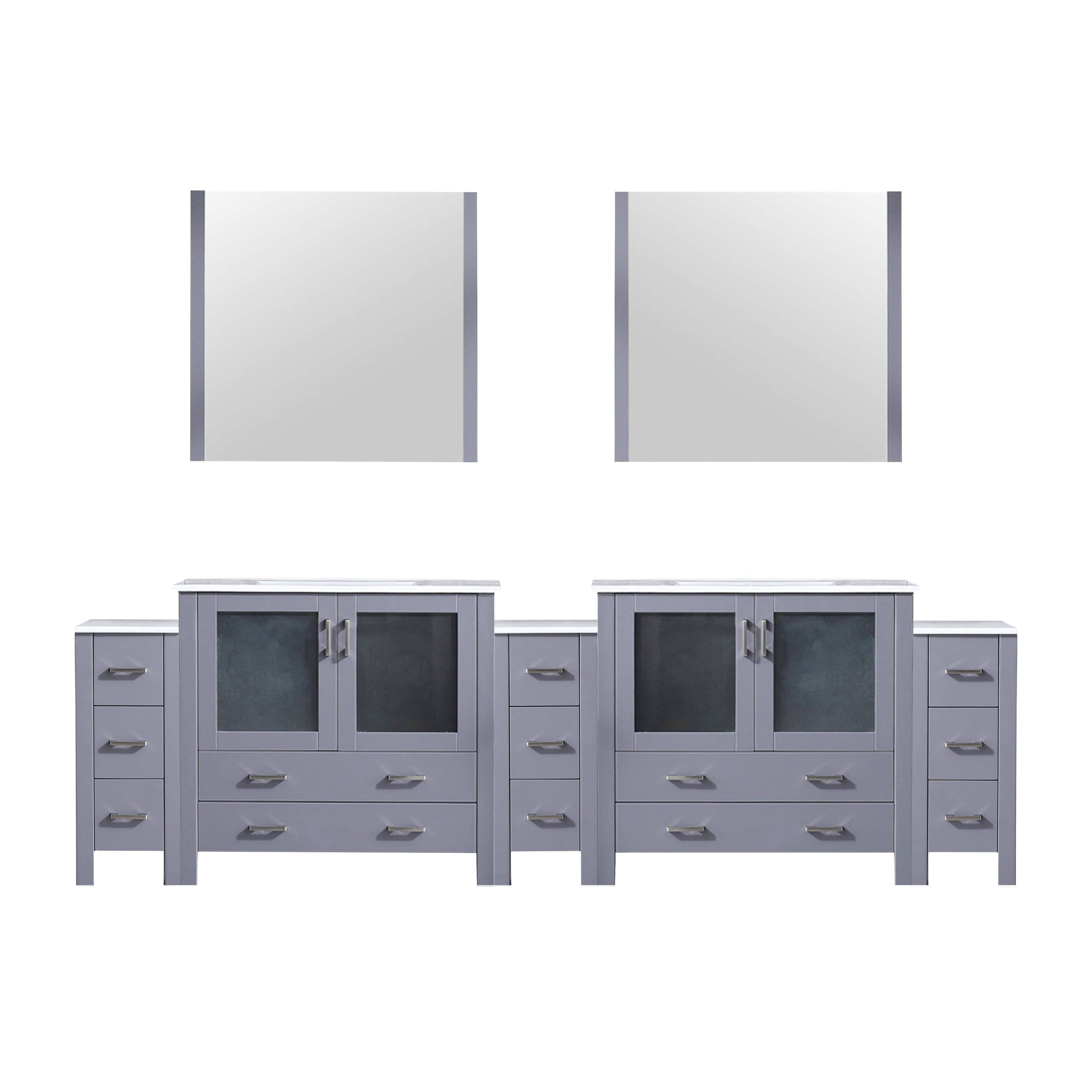 Lexora Volez 108 in W x 18.25 in D Double Bath Vanity with Side Cabinets and White Ceramic Top