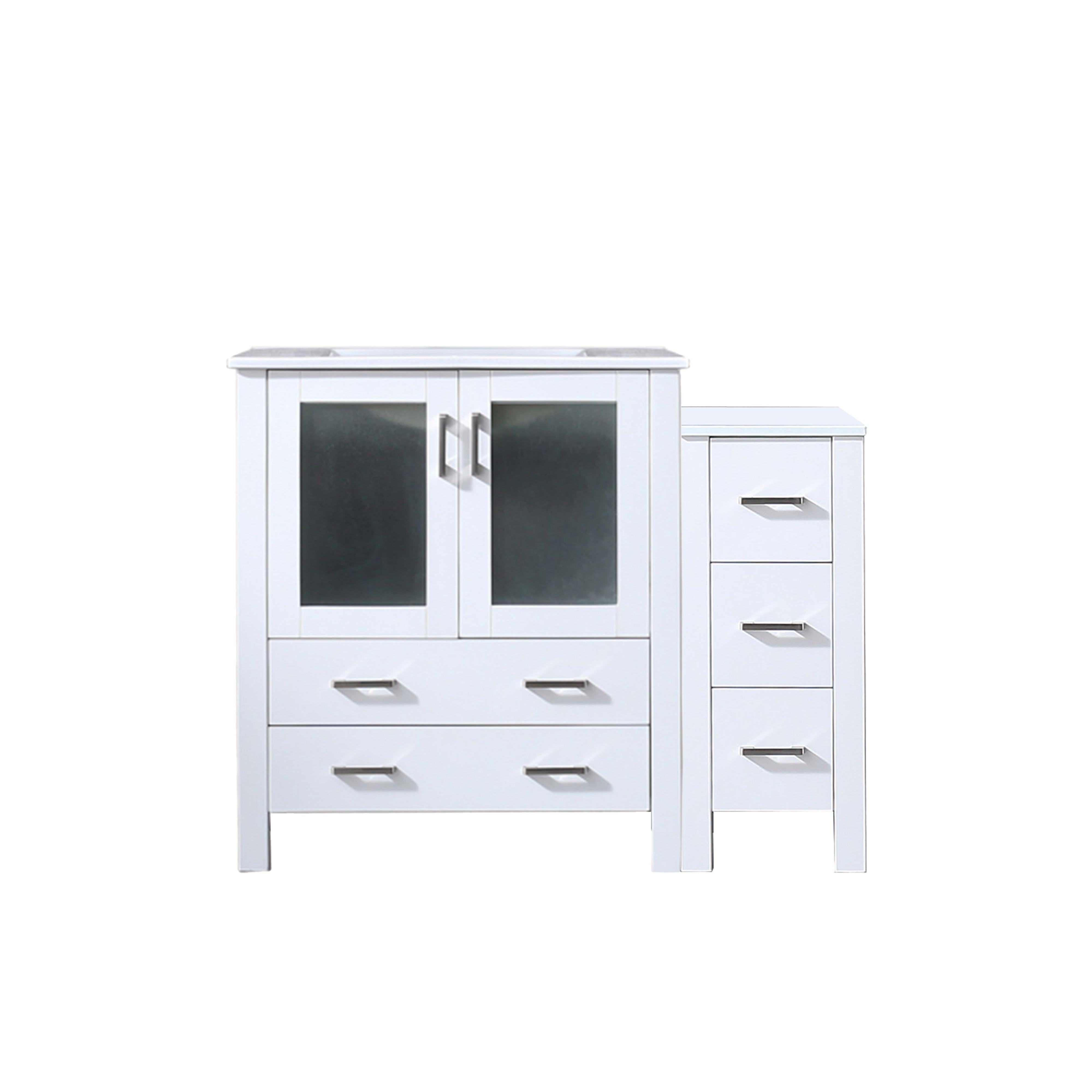 Lexora Volez 42 in W x 18.25 in D Single Bath Vanity with Side Cabinet and White Ceramic Top