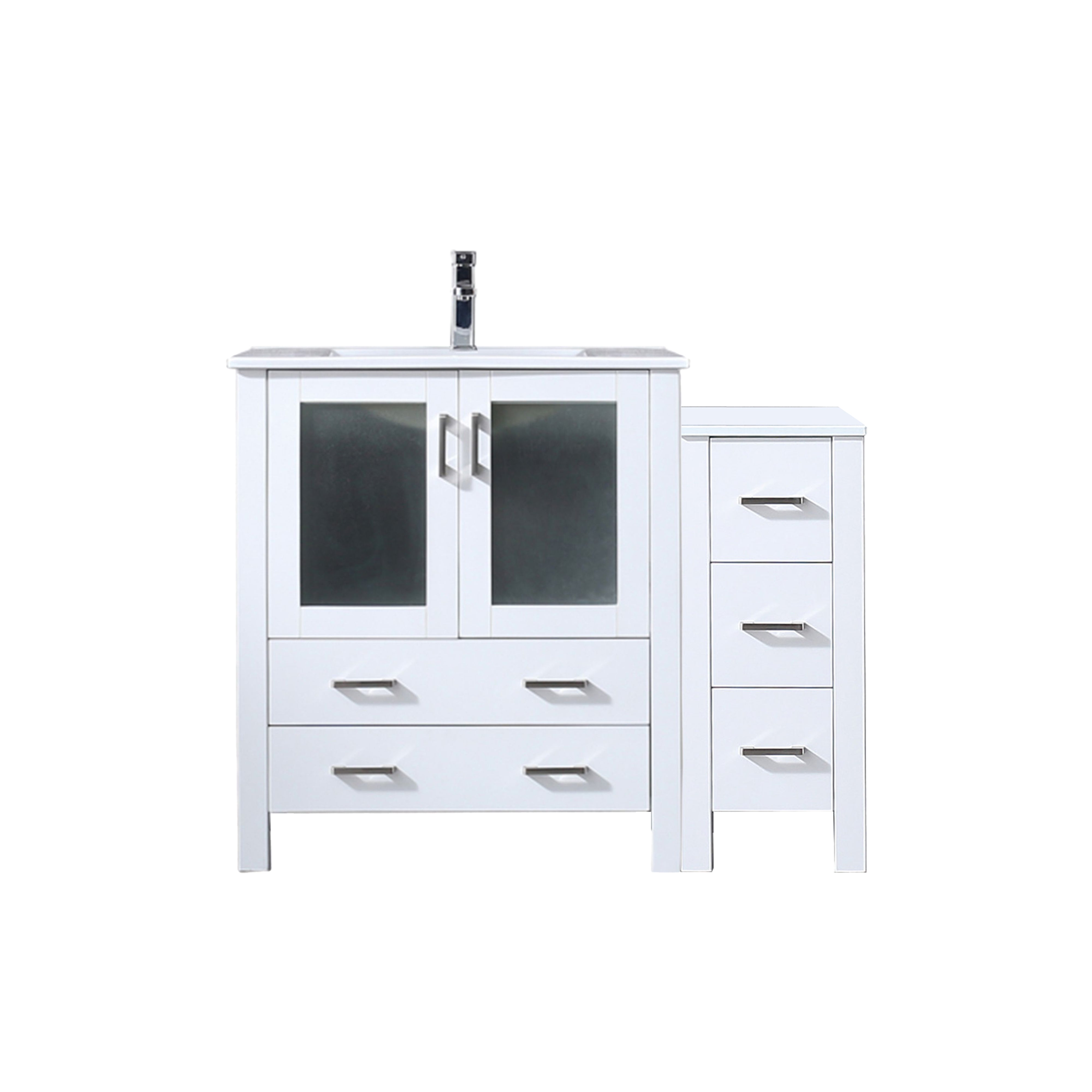 Lexora Volez 42 in W x 18.25 in D Single Bath Vanity with Side Cabinet and White Ceramic Top