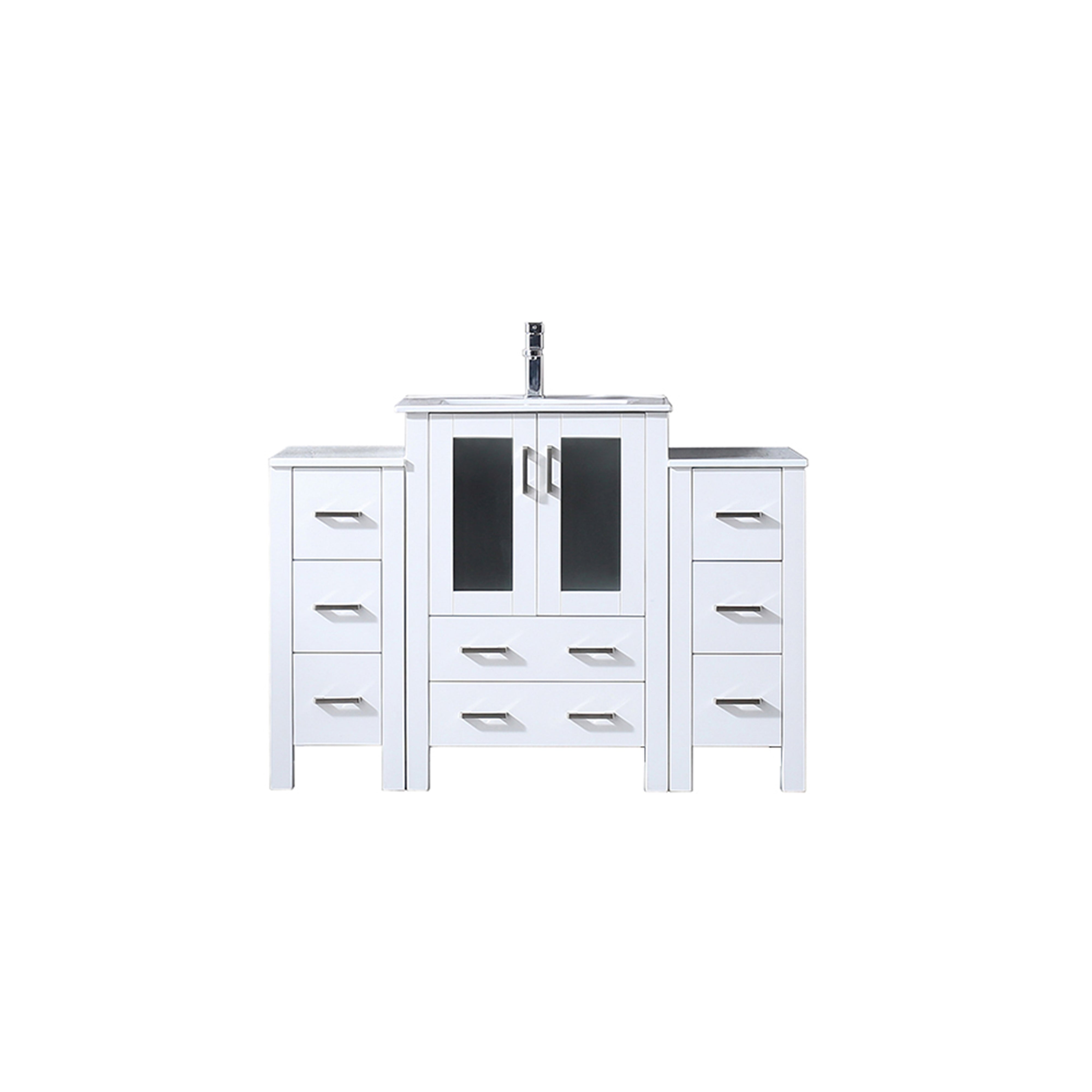 Lexora Volez 48 in W x 18.25 in D Single Bath Vanity with Side Cabinets and White Ceramic Top