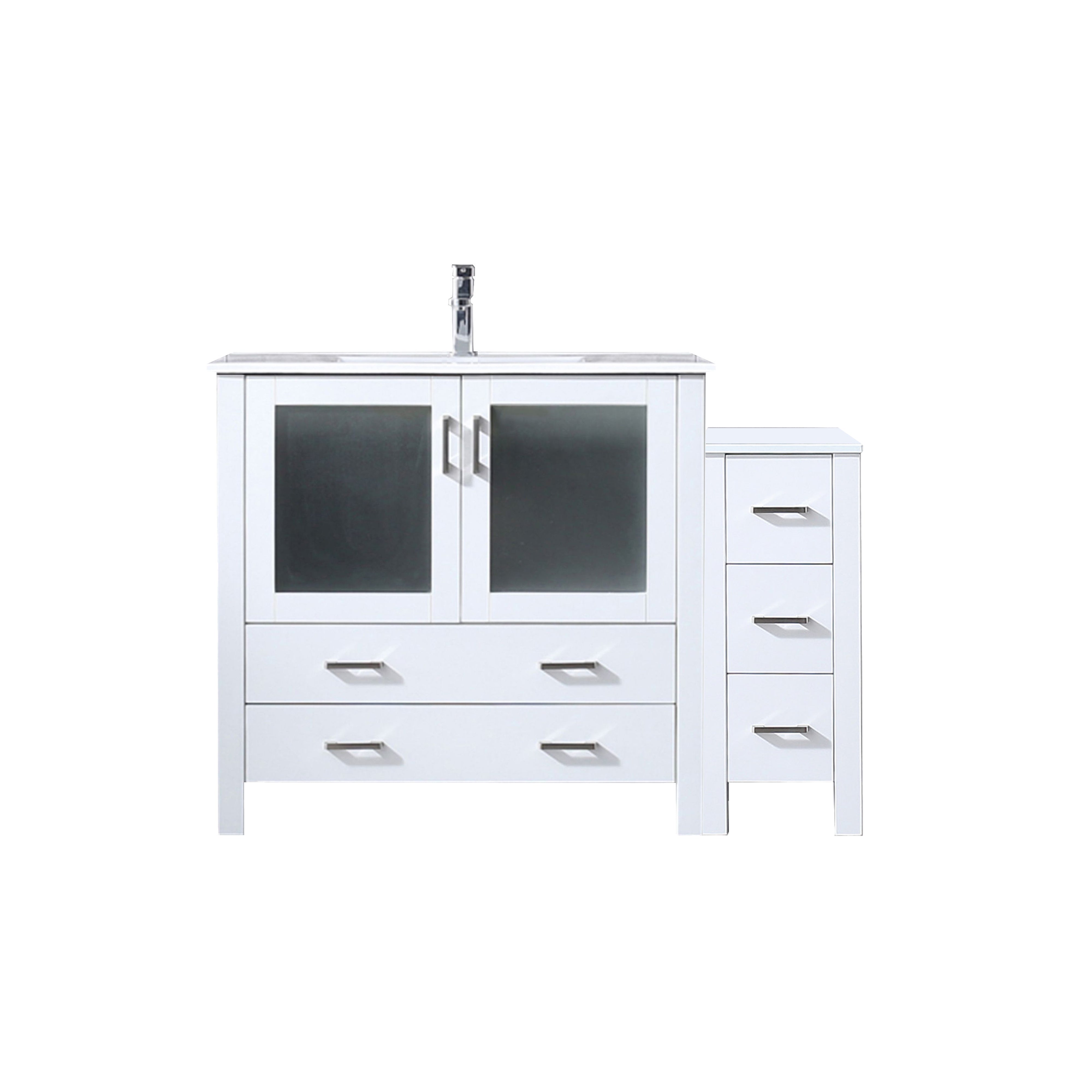 Lexora Volez 48 in W x 18.25 in D Single Bath Vanity with Side Cabinet and White Ceramic Top