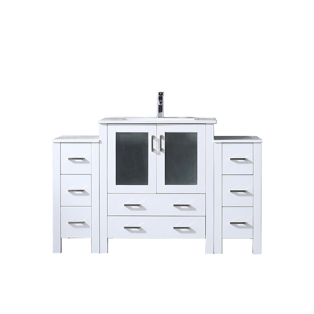 Lexora Volez 54 in W x 18.25 in D Single Bath Vanity with Side Cabinets and White Ceramic Top
