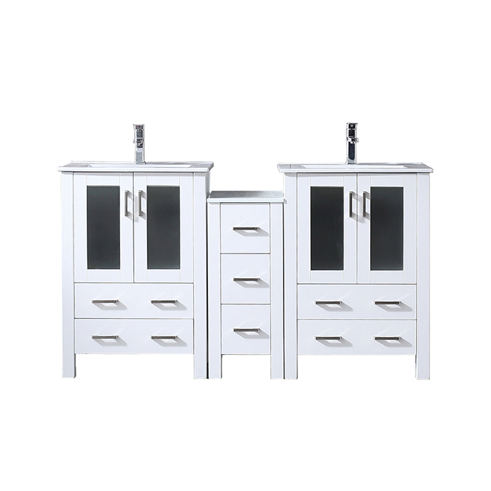 Lexora Volez 60 in W x 18.25 in D Double Bath Vanity with Side Cabinet and White Ceramic Top