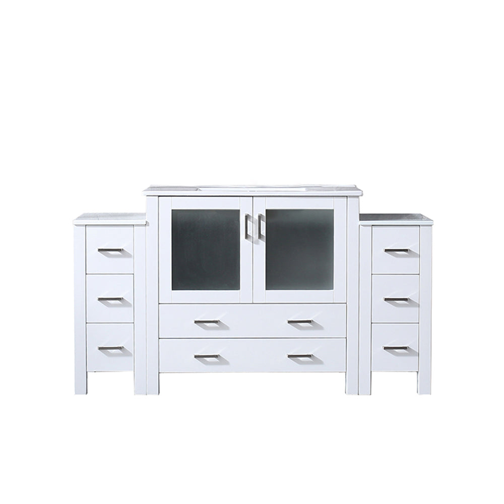 Lexora Volez 60 in W x 18.25 in D Double Bath Vanity with Side Cabinet and White Ceramic Top
