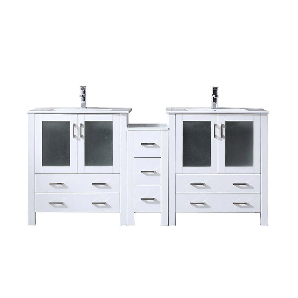 Lexora Volez 72 in W x 18.25 in D Double Bath Vanity with Side Cabinet and White Ceramic Top