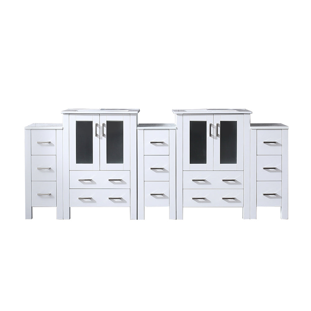 Lexora Volez 84 in W x 18.25 in D Double Bath Vanity with Side Cabinets and White Ceramic Top