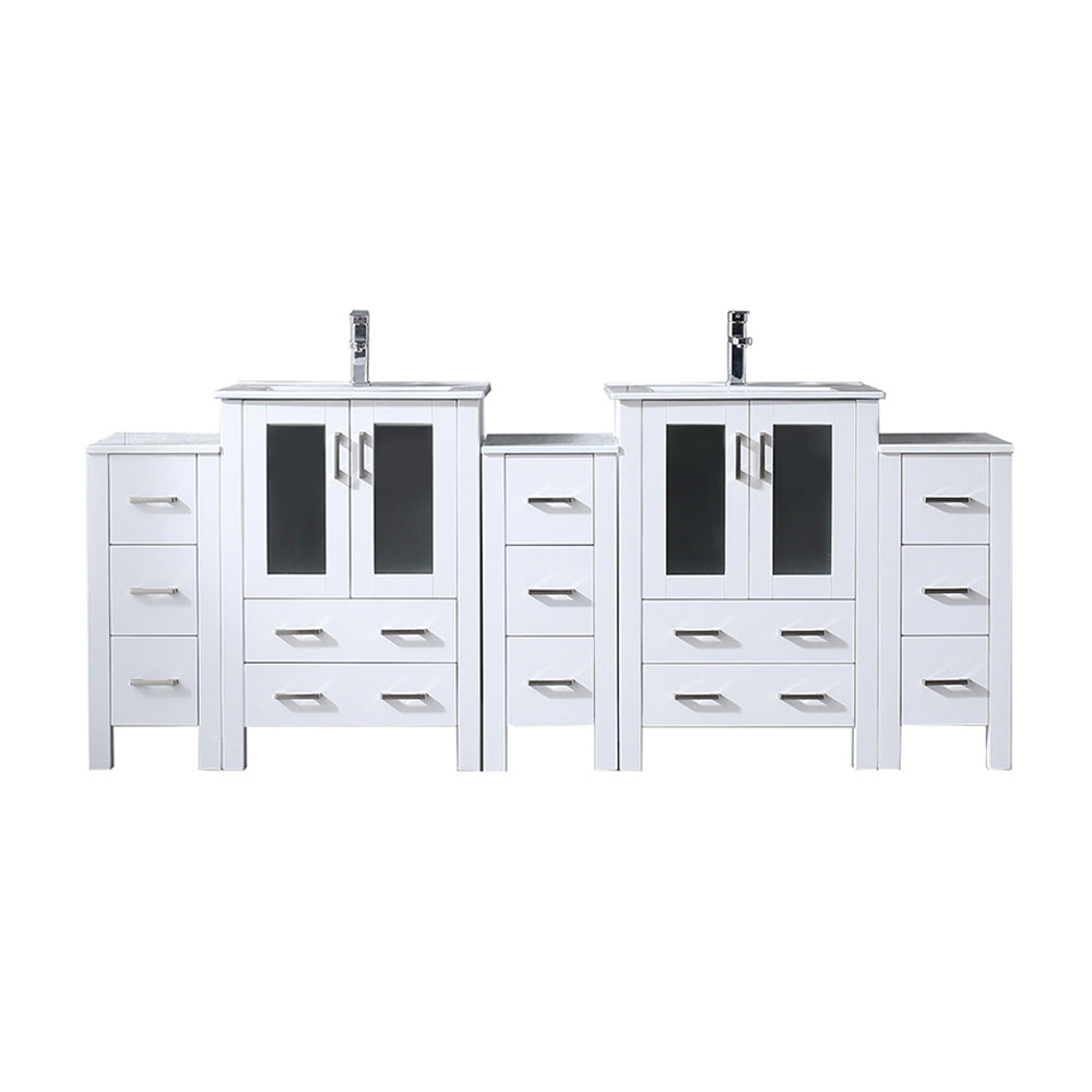 Lexora Volez 84 in W x 18.25 in D Double Bath Vanity with Side Cabinets and White Ceramic Top
