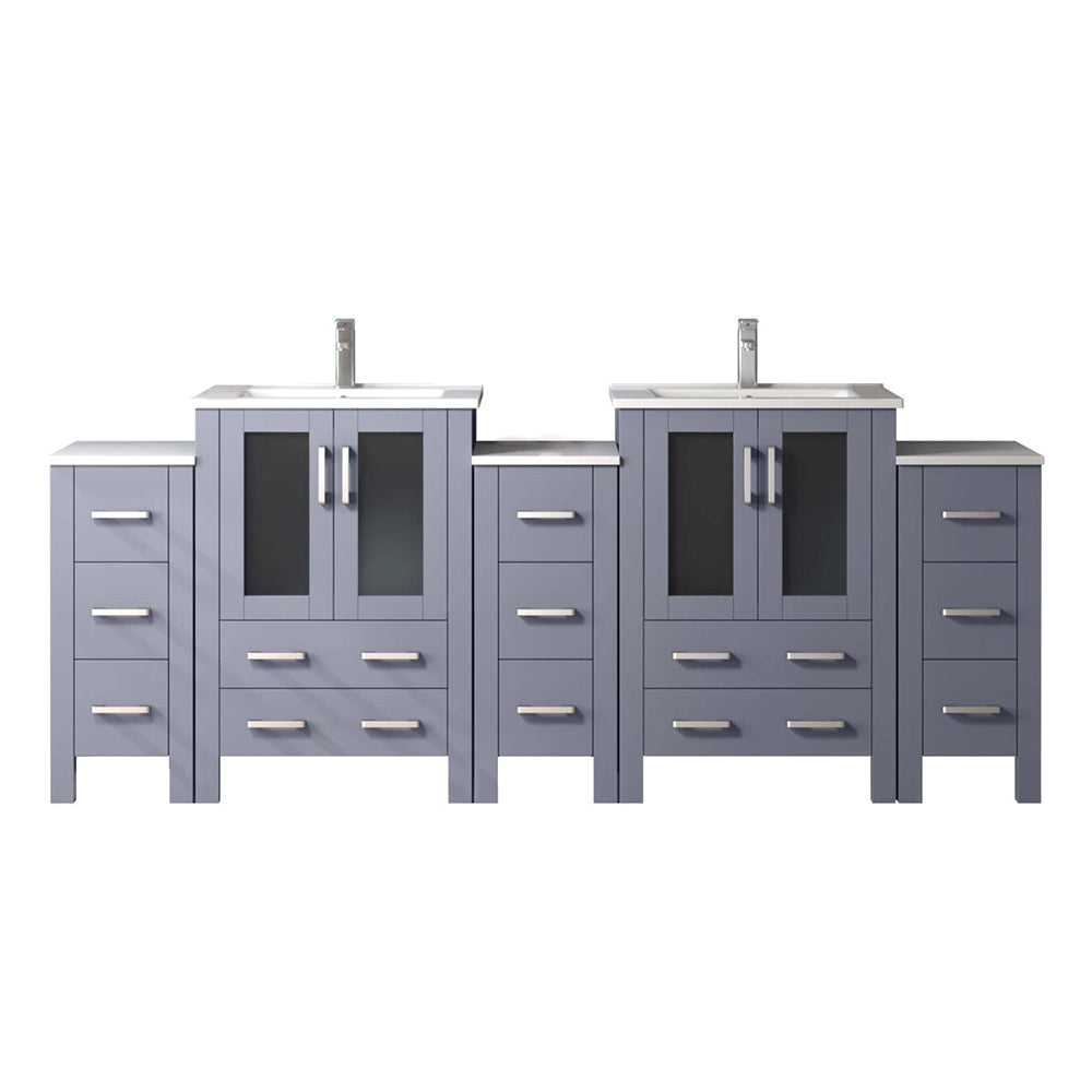 Lexora Volez 84 in W x 18.25 in D Double Bath Vanity with Side Cabinets and White Ceramic Top