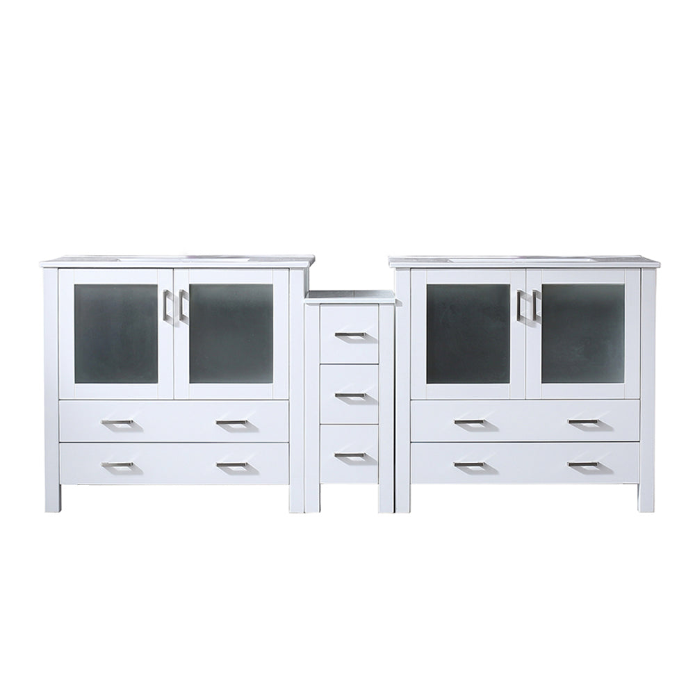 Lexora Volez 84 in W x 18.25 in D Double Bath Vanity with Side Cabinets and White Ceramic Top