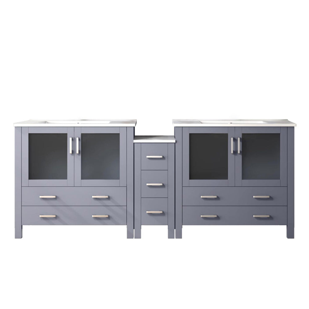 Lexora Volez 84 in W x 18.25 in D Double Bath Vanity with Side Cabinets and White Ceramic Top