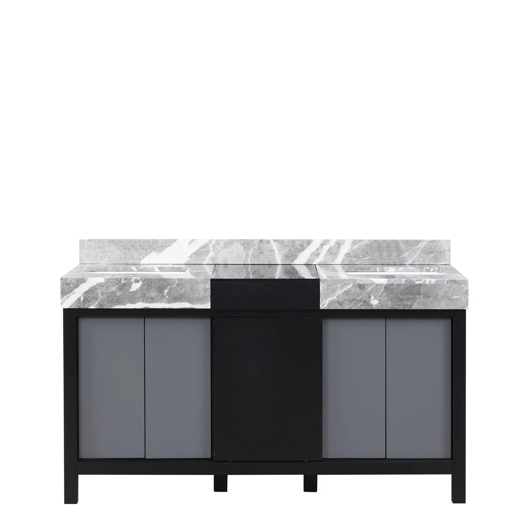 Lexora Zilara 60 in W x 22 in D Black and Grey Double Bath Vanity and Castle Grey Marble Top by Lexora
