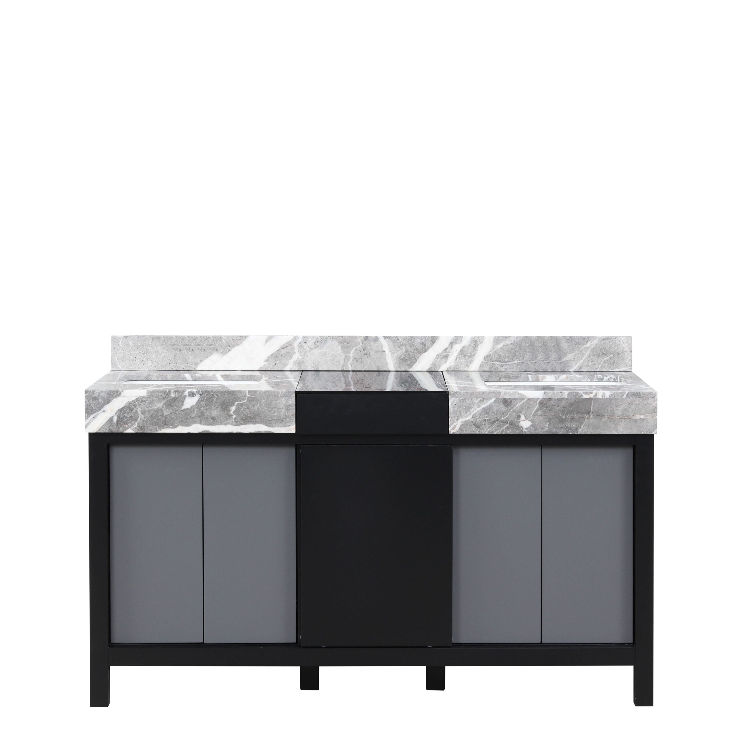 Lexora Zilara 60 in W x 22 in D Black and Grey Double Bath Vanity and Castle Grey Marble Top