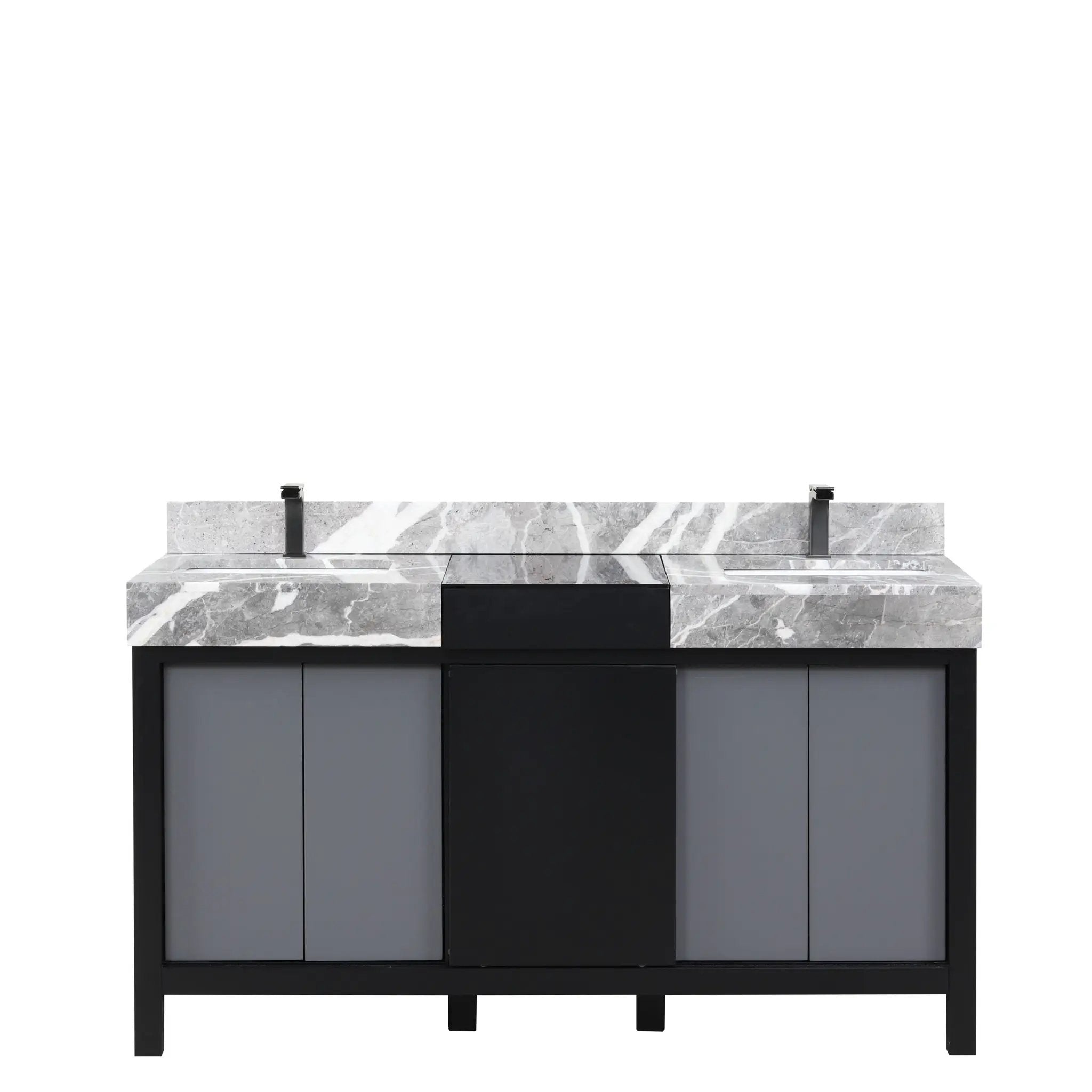 Lexora Zilara 60 in W x 22 in D Black and Grey Double Bath Vanity and Castle Grey Marble Top by Lexora