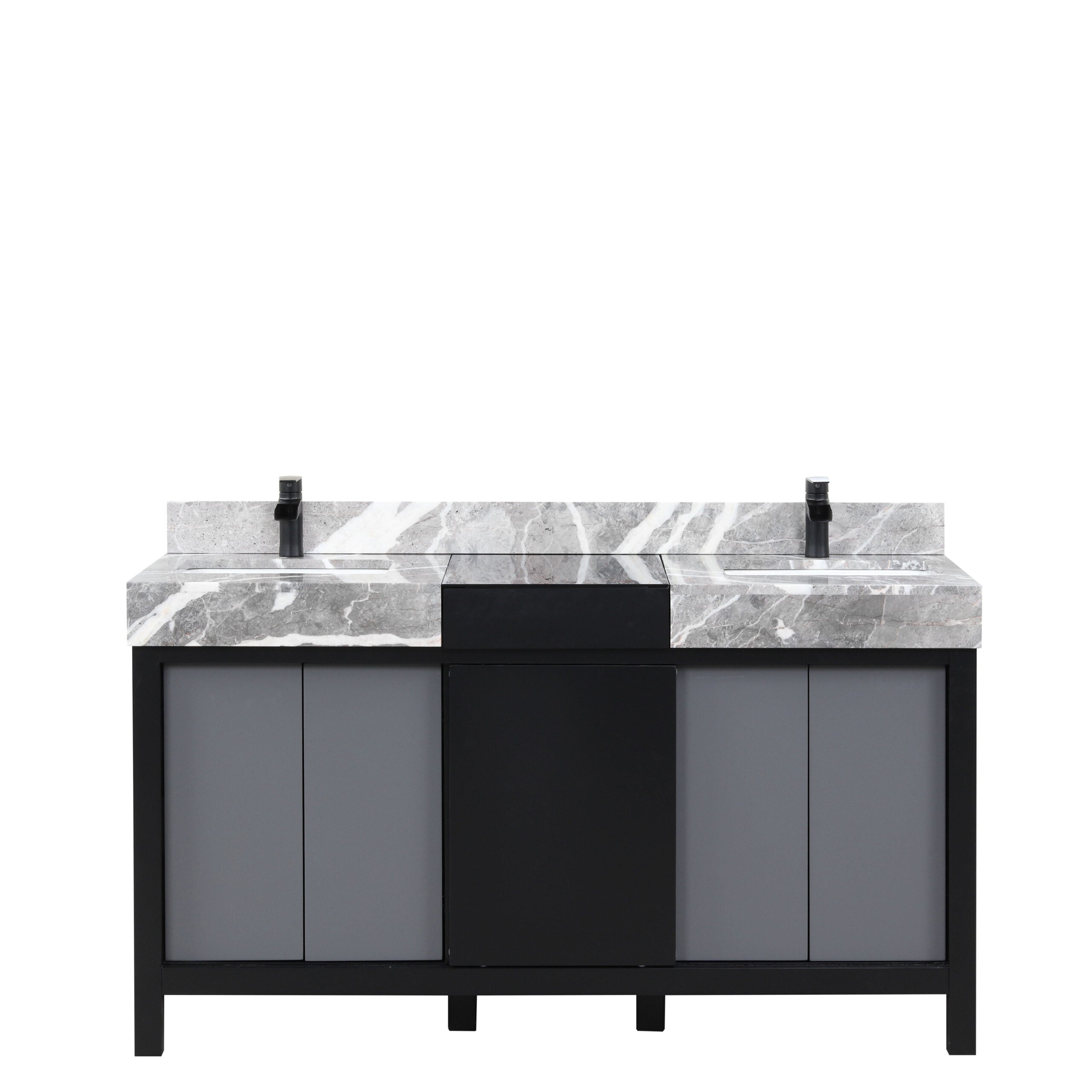 Lexora Zilara 60 in W x 22 in D Black and Grey Double Bath Vanity and Castle Grey Marble Top