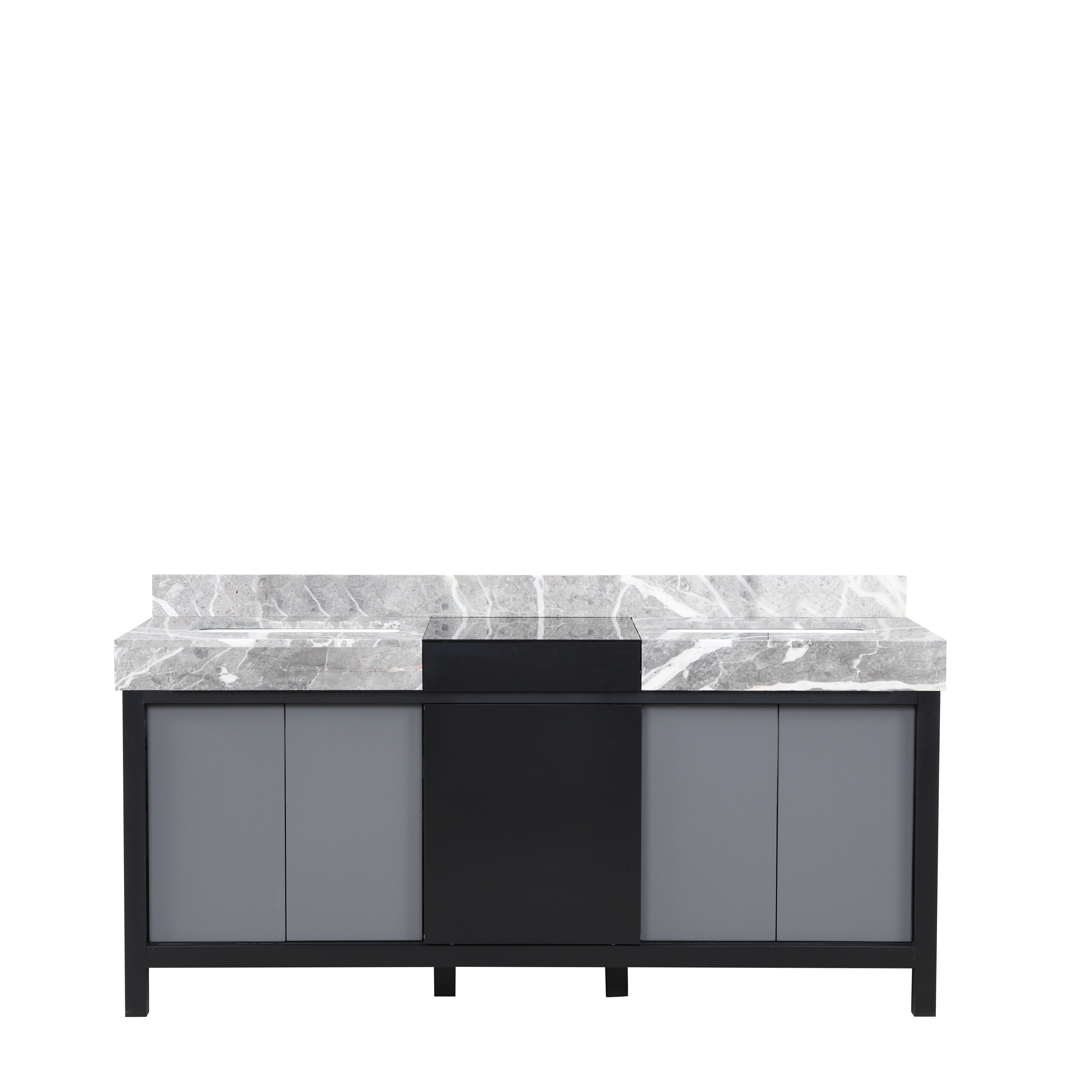 Lexora Zilara 72 in W x 22 in D Black and Grey Double Bath Vanity and Castle Grey Marble Top