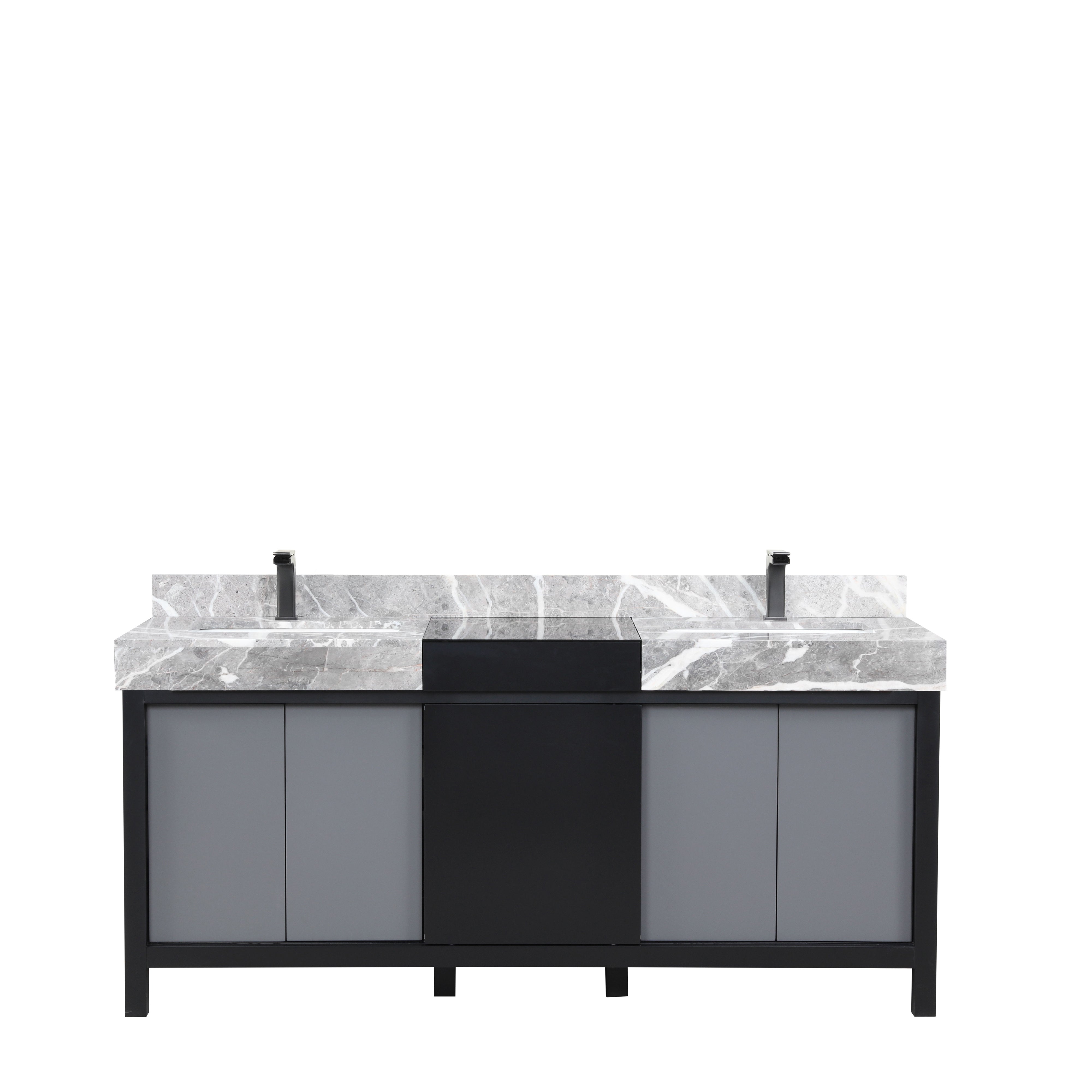 Lexora Zilara 72 in W x 22 in D Black and Grey Double Bath Vanity and Castle Grey Marble Top