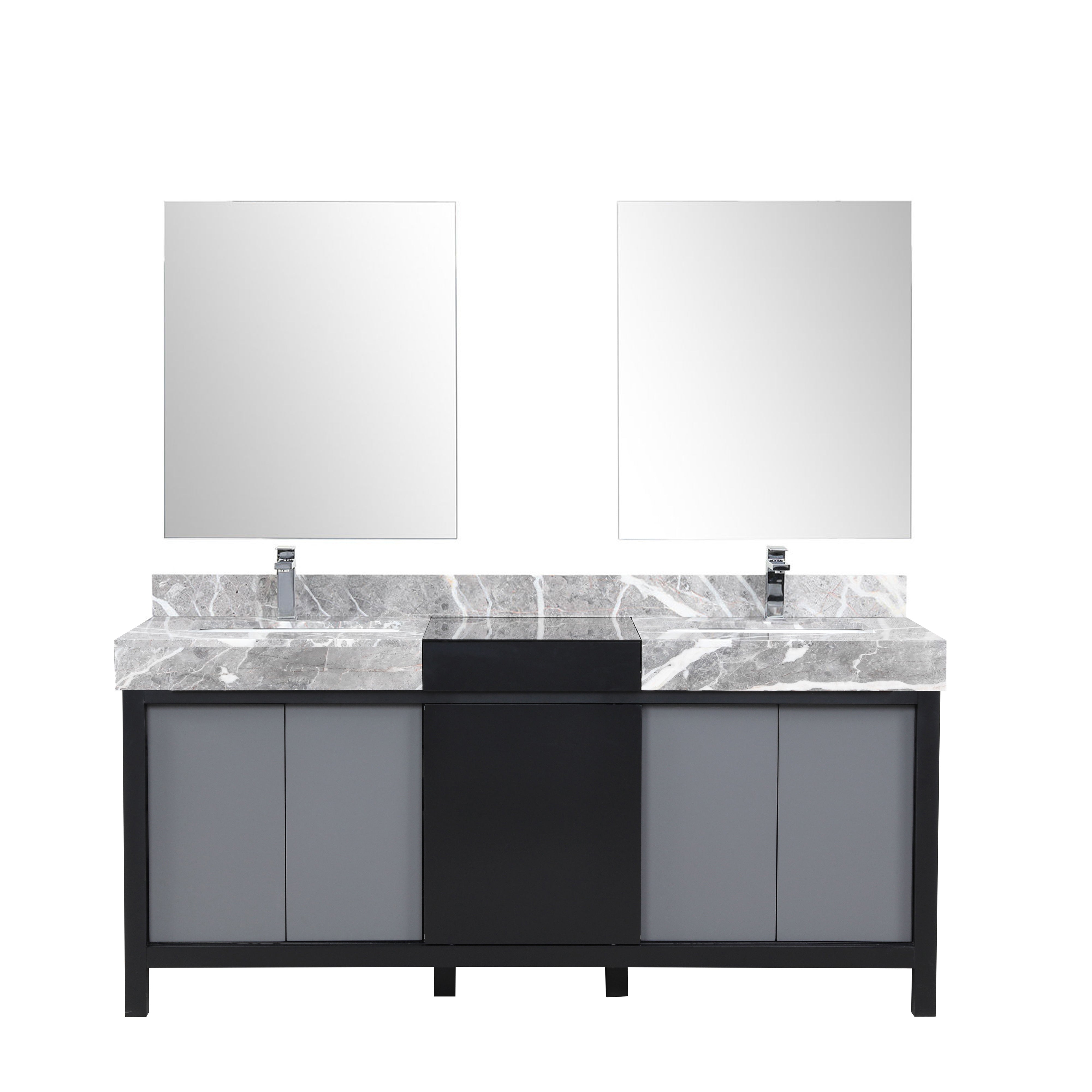 Lexora Zilara 72 in W x 22 in D Black and Grey Double Bath Vanity and Castle Grey Marble Top