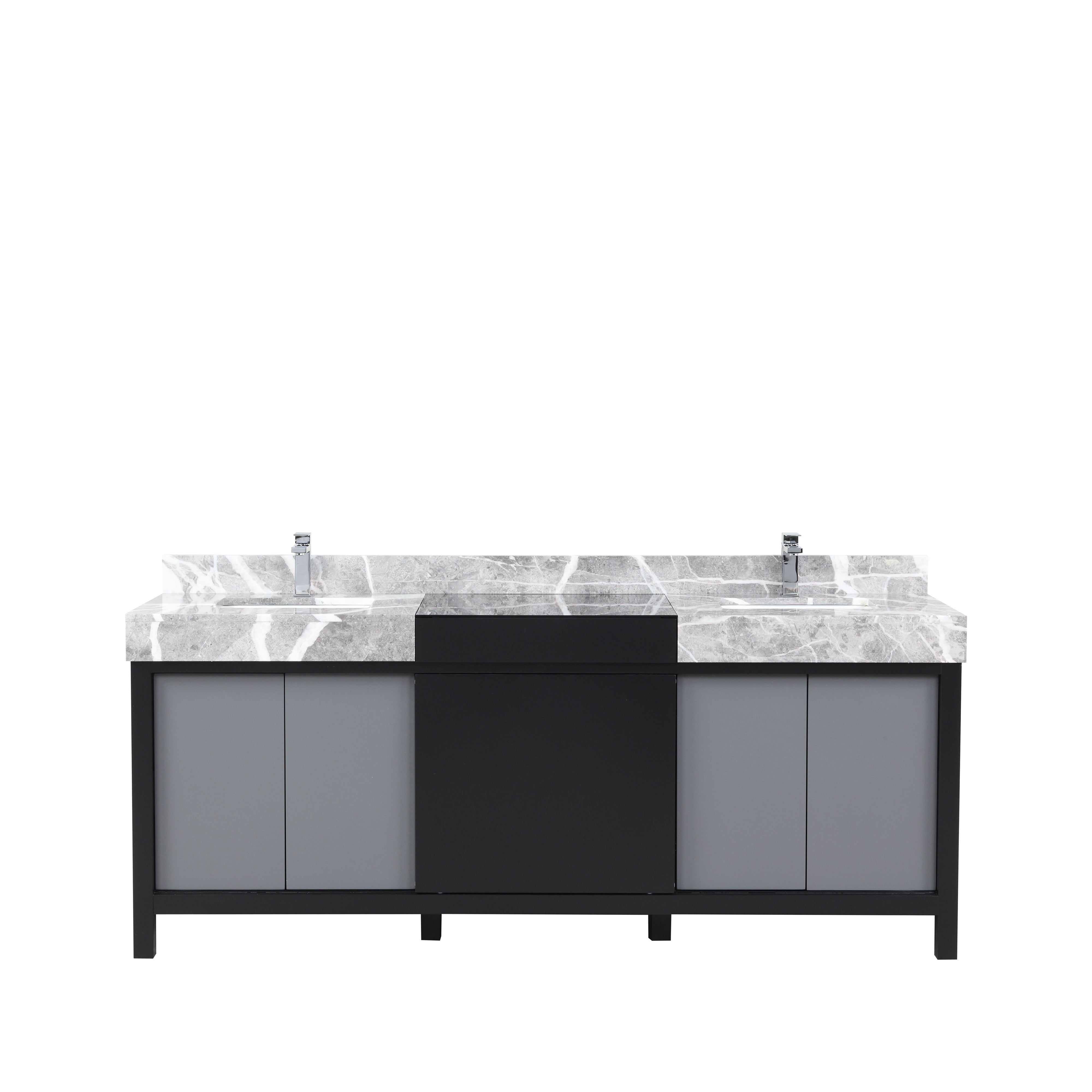Lexora Zilara 80 in W x 22 in D Black and Grey Double Bath Vanity and Castle Grey Marble Top