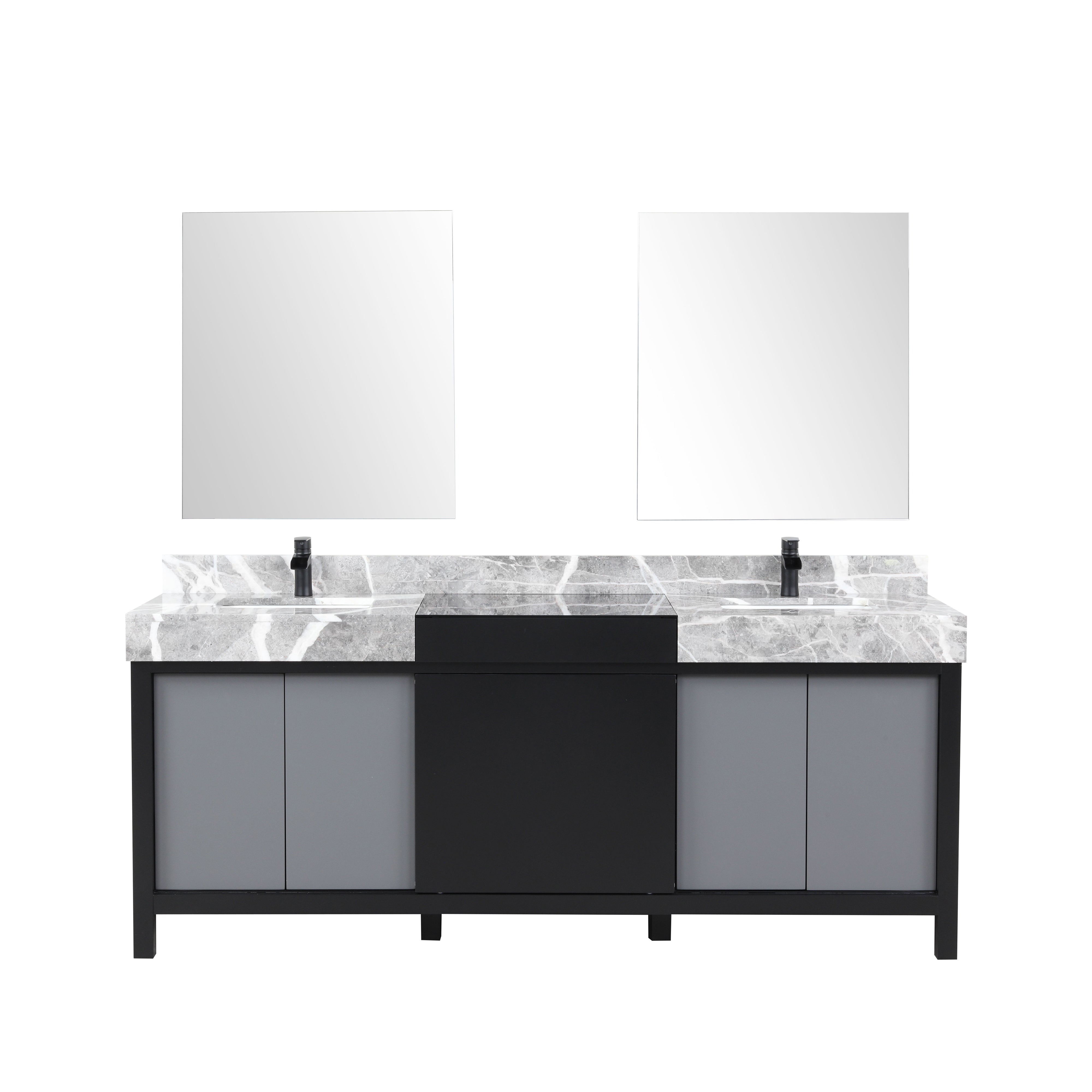 Lexora Zilara 80 in W x 22 in D Black and Grey Double Bath Vanity and Castle Grey Marble Top