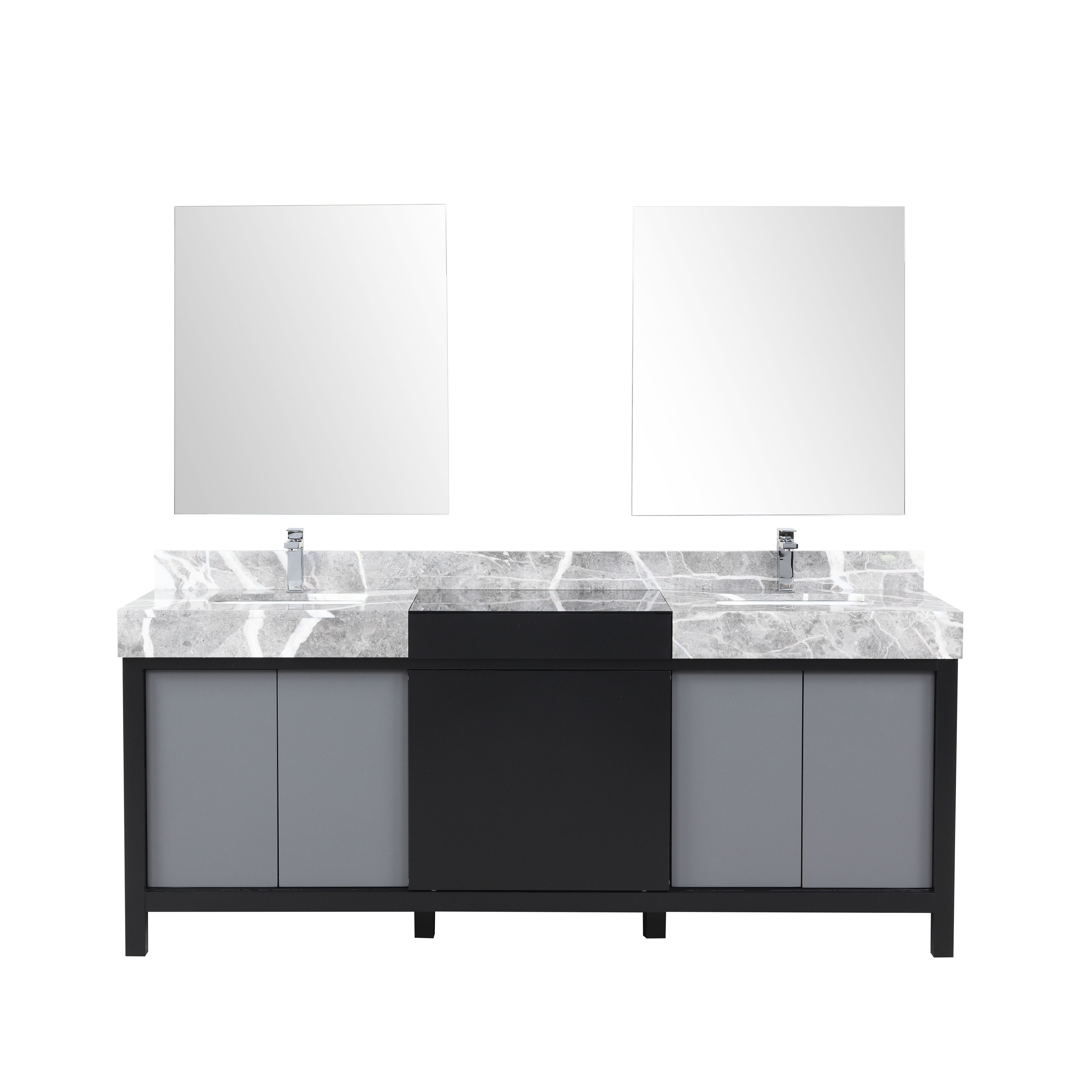 Lexora Zilara 80 in W x 22 in D Black and Grey Double Bath Vanity and Castle Grey Marble Top